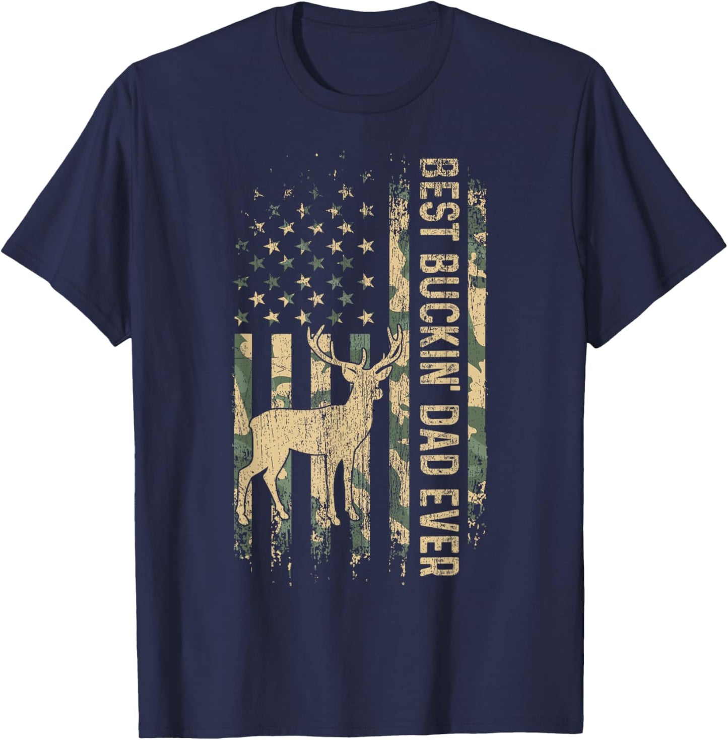 Best Buckin' Dad Ever American Flag Father's Day T-Shirt - T-Shirt | Navy