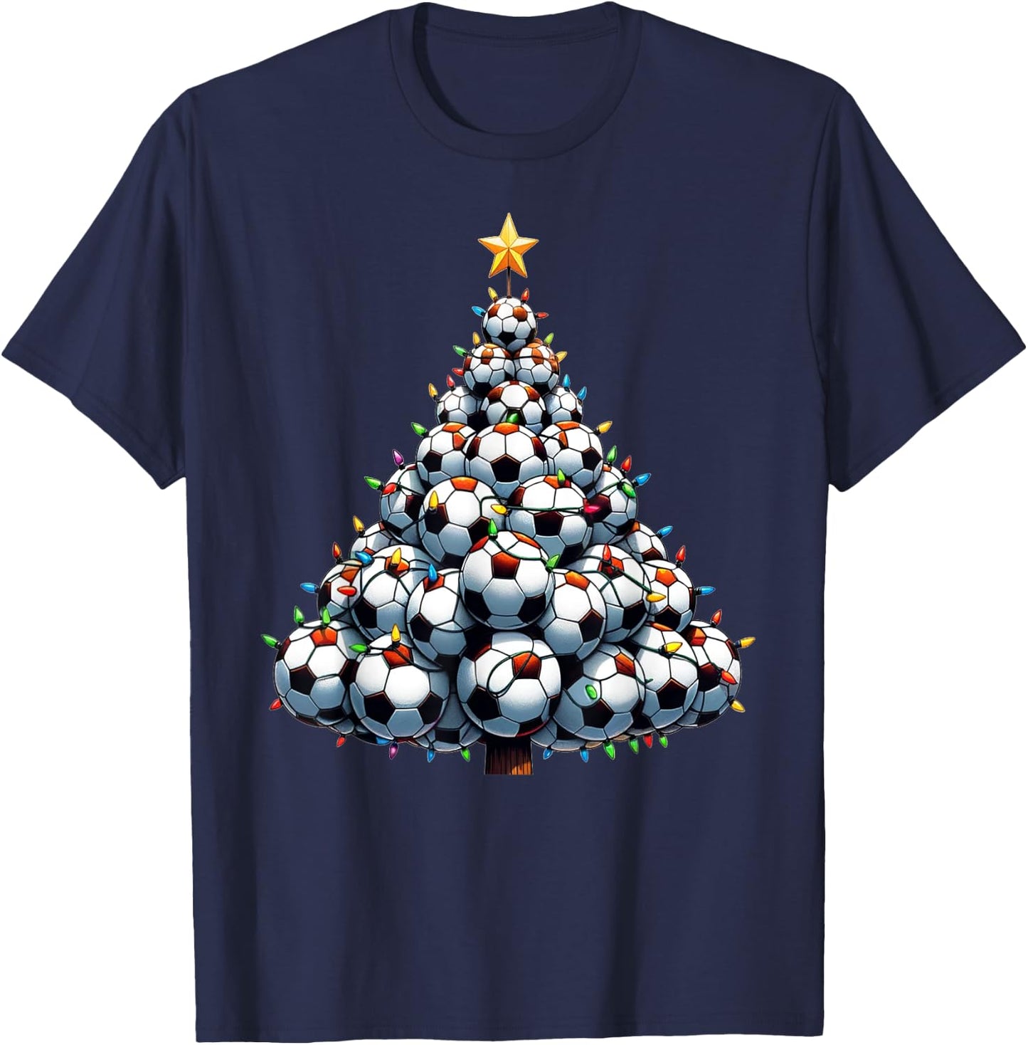 Santa Christmas Soccer Tree Boys Football Soccer T-Shirt - T-Shirt | Navy