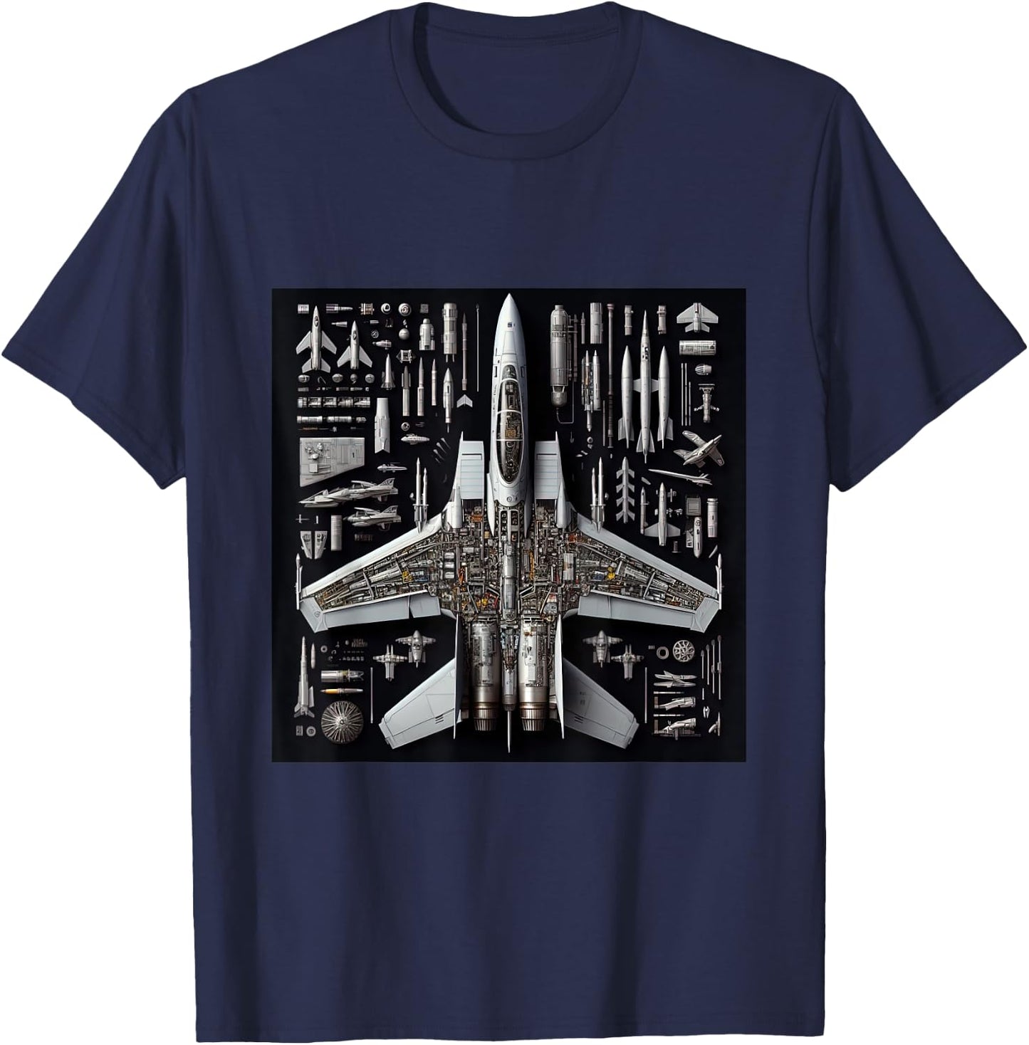 F-14 Tomcat Fighter Jet Anatomy Blueprint Military Aviation Men Women Girls Kids T-Shirt - T-Shirt | Navy