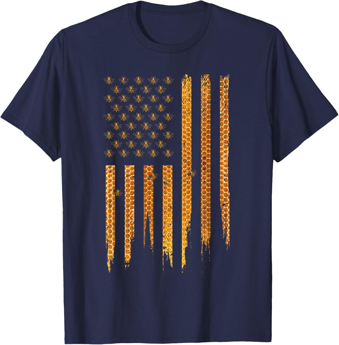 Beekeeping American Flag Honeycomb Honey Bees Beekeeper T-Shirt - T-Shirt | Navy