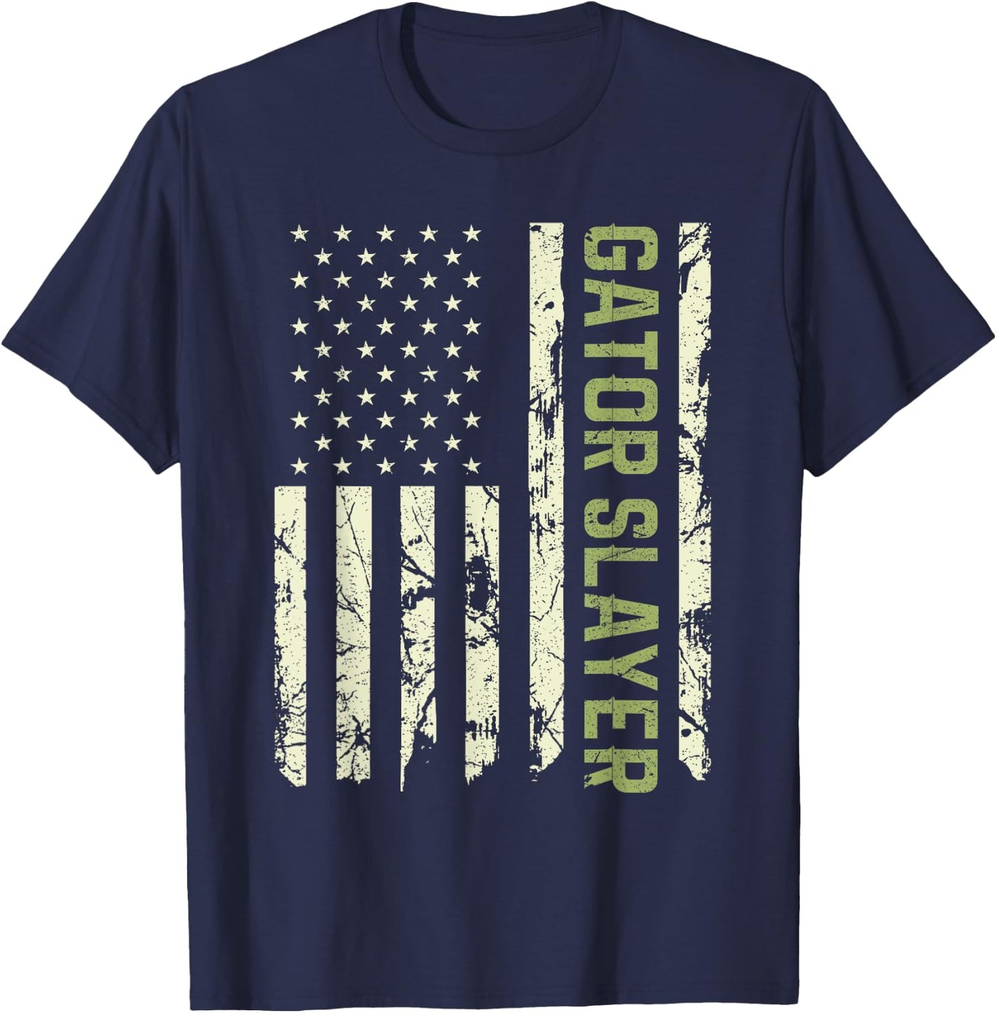 Alligator Hunter American Flag, Patriotic Gator Slayer Women Men T-Shirt - T-Shirt | Navy