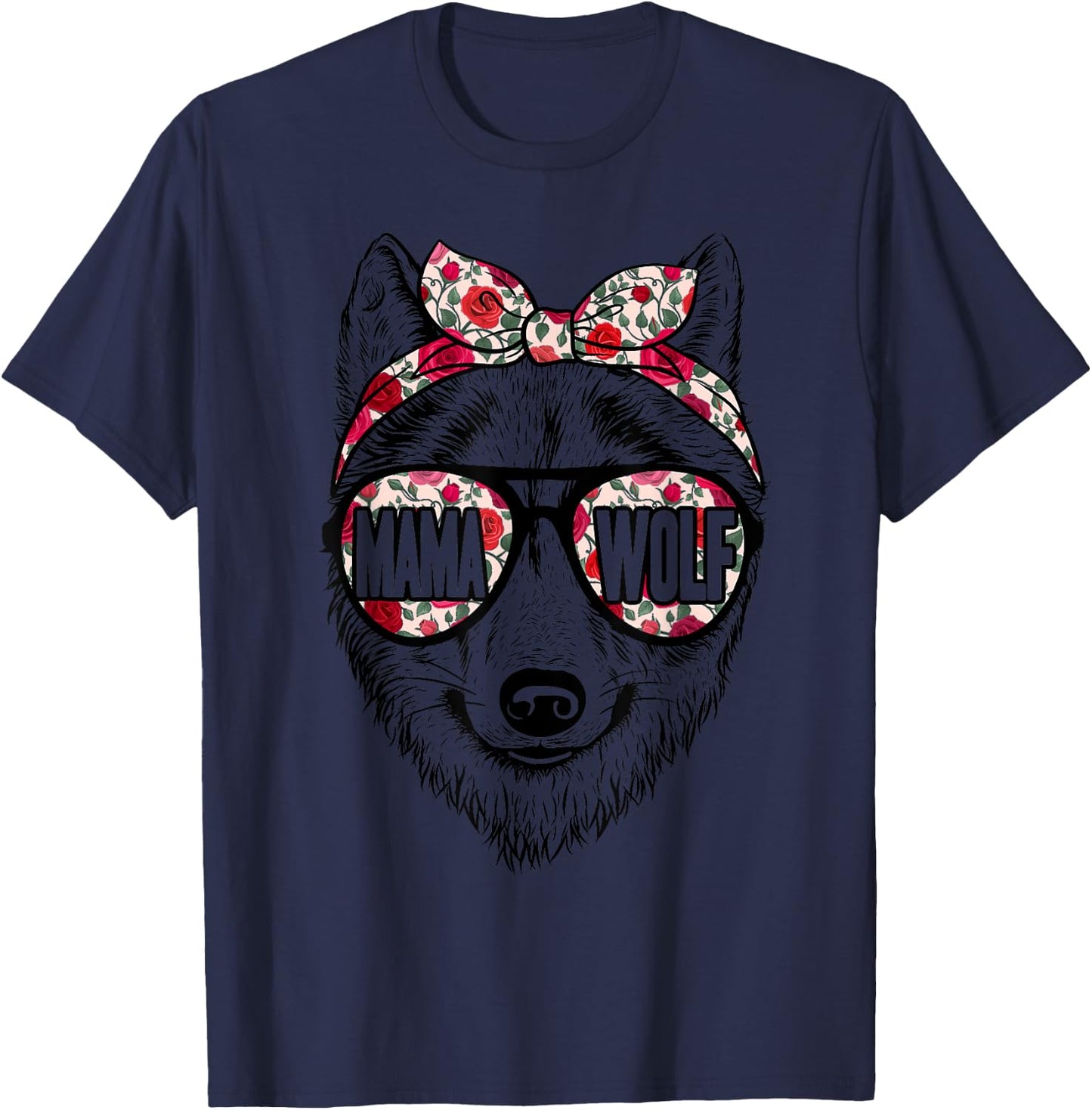 Wolf Mama Floral Cute Mom Wolf Mothers Day Mama Wolf T-Shirt - T-Shirt | Navy