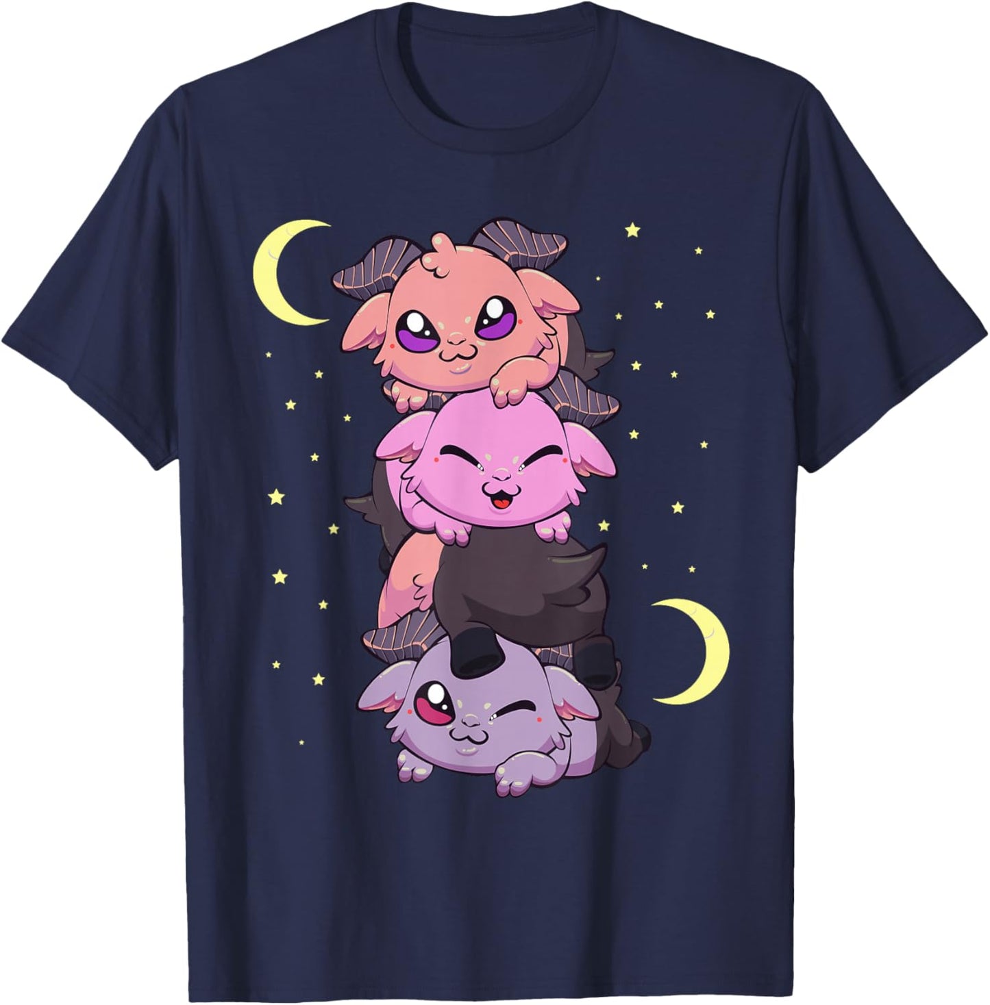 Pastel Goth Kawaii Pile of Playing Baby Baphomet T-Shirt - T-Shirt | Navy