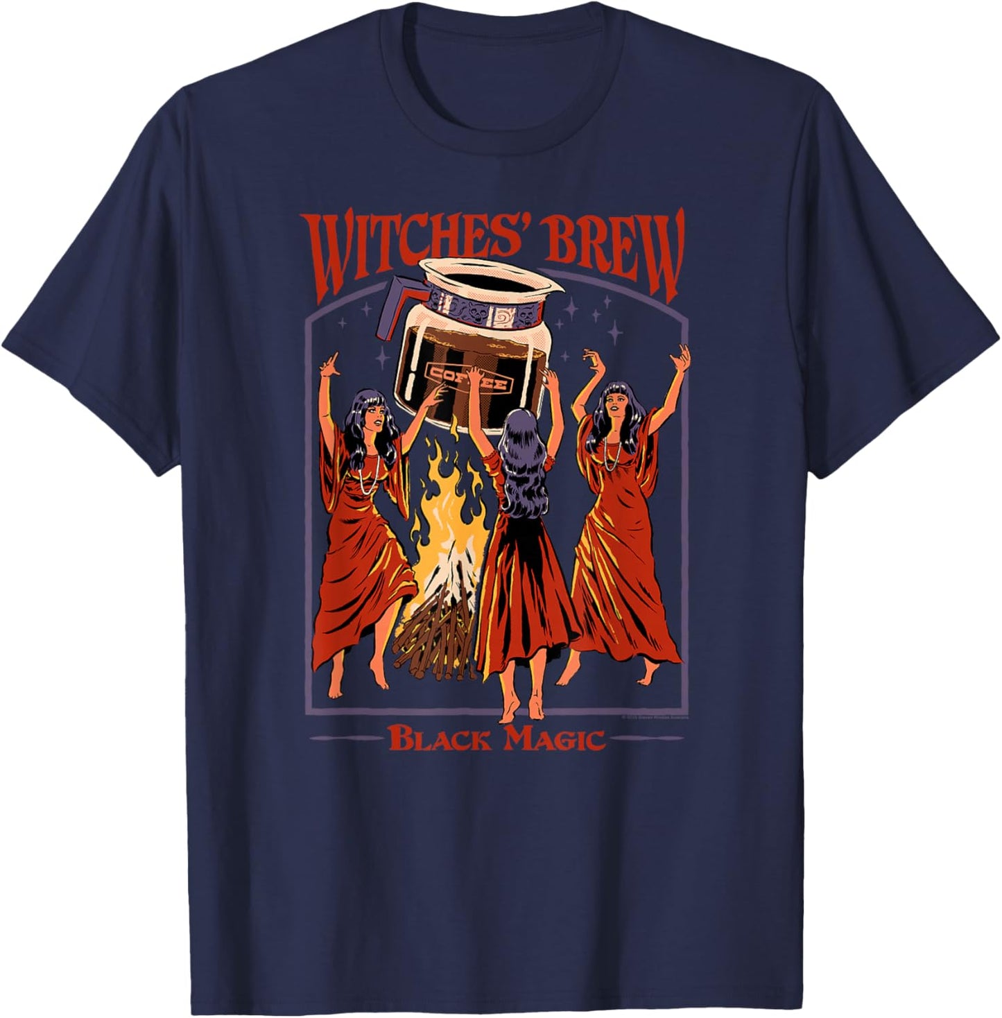 Steven Rhodes Witches' Brew Magic Coffee Retro Dark Humor T-Shirt - T-Shirt | Navy