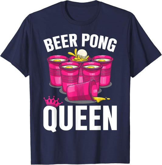 Beer Pong Queen Beer Pong Girl Player Drinking Game T-Shirt - T-Shirt | Navy