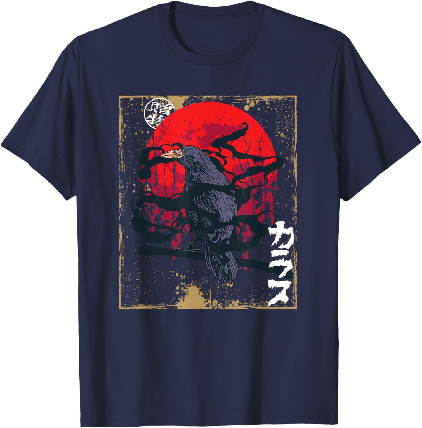 Gothic Raven Red Moon Black Crow T-Shirt - T-Shirt | Navy