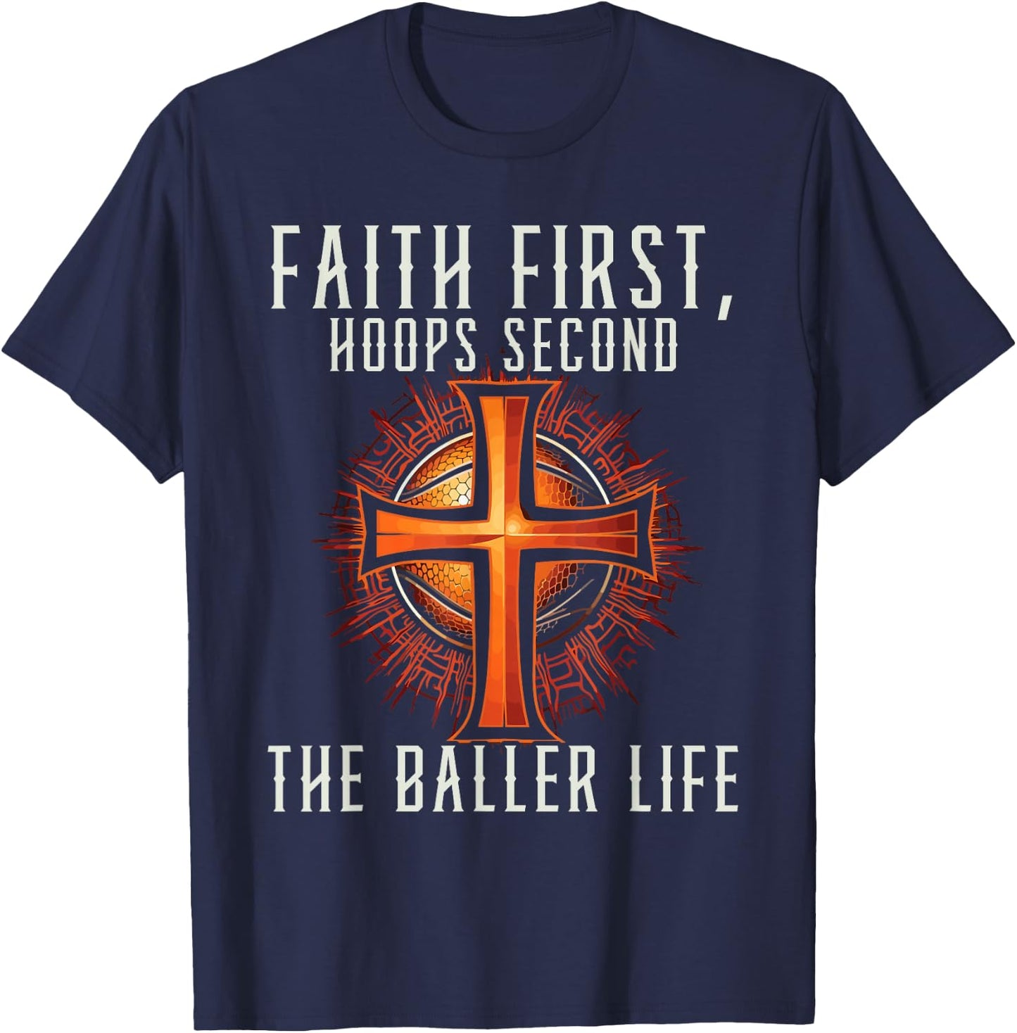 Basketball And Jesus Christ Christian Believer Hooper T-Shirt - T-Shirt | Navy