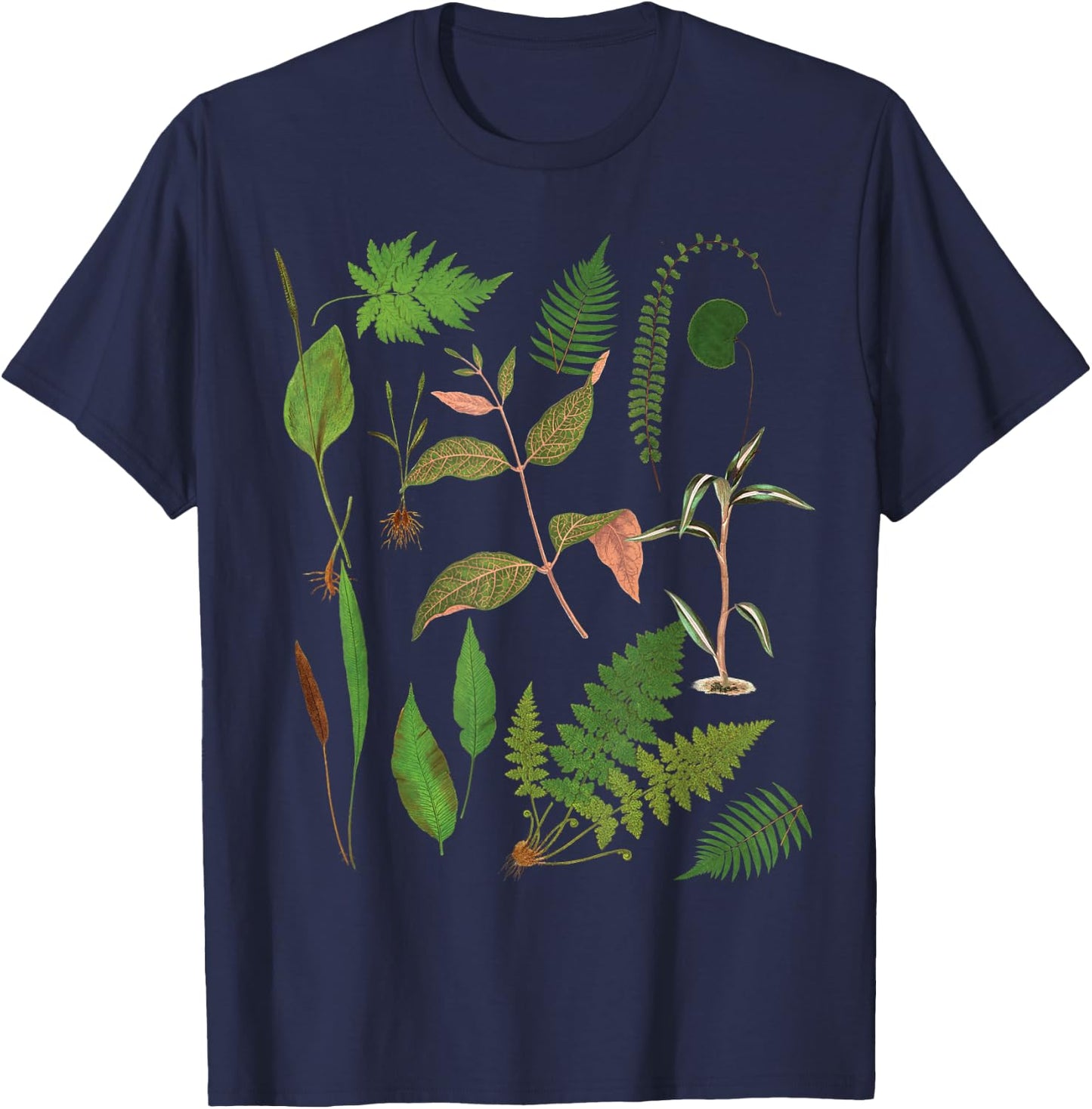 Vintage Botanical Flower Fern Leaf Green Plant Botany T-Shirt - T-Shirt | Navy