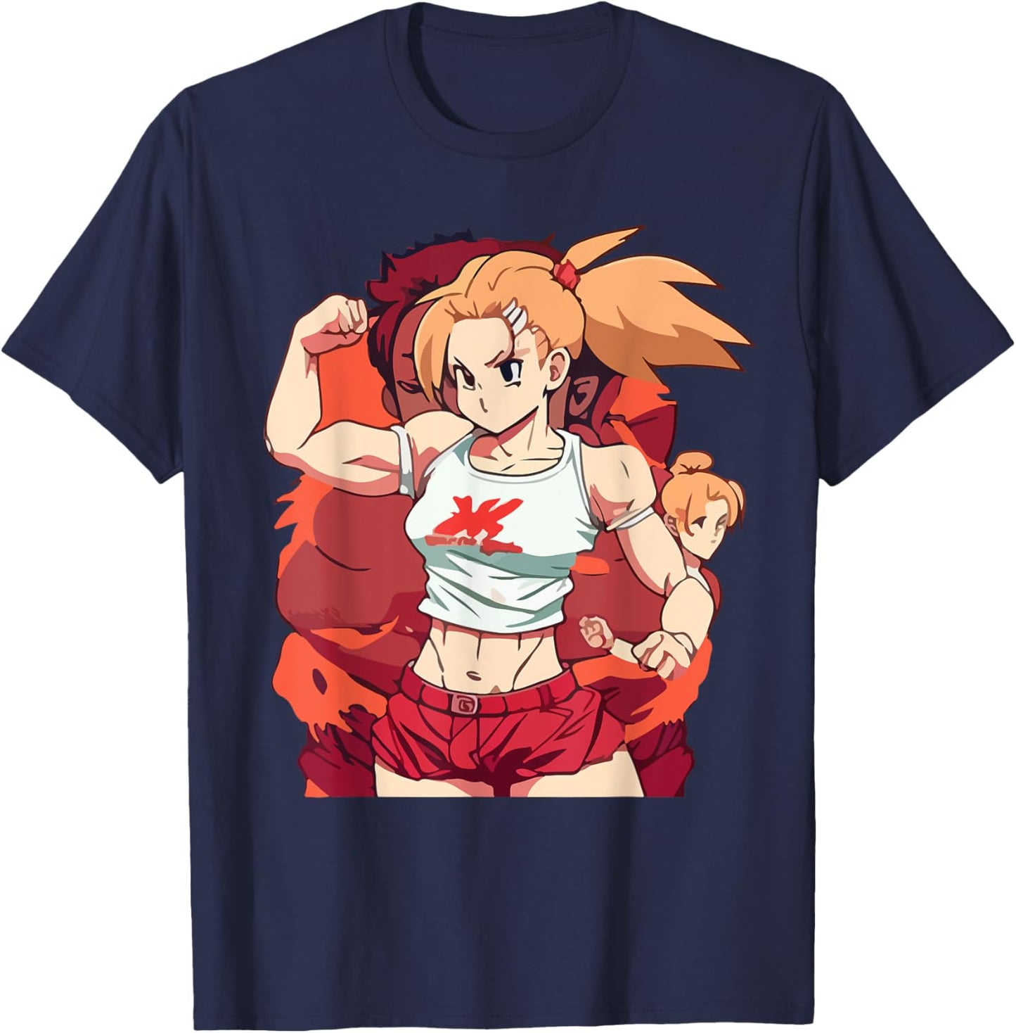 Anime Girl Fighter | Anime Gym Cute T-Shirt - T-Shirt | Navy