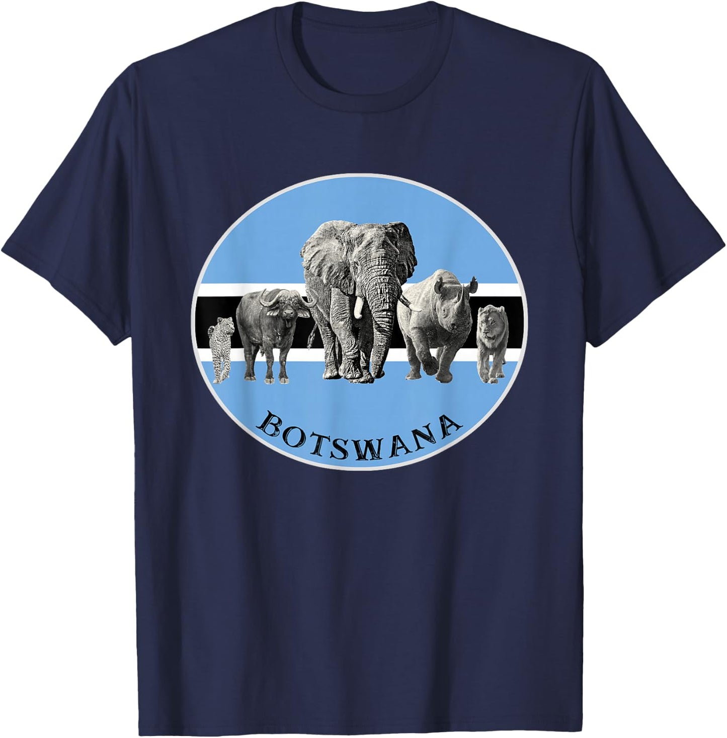 Proudly Botswana Big 5 on Botswana Flag for Wildlife Fans T-Shirt - T-Shirt | Navy