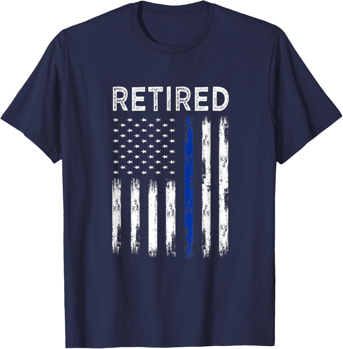 Retired Police officer with American Flag T-Shirt - T-Shirt | Navy