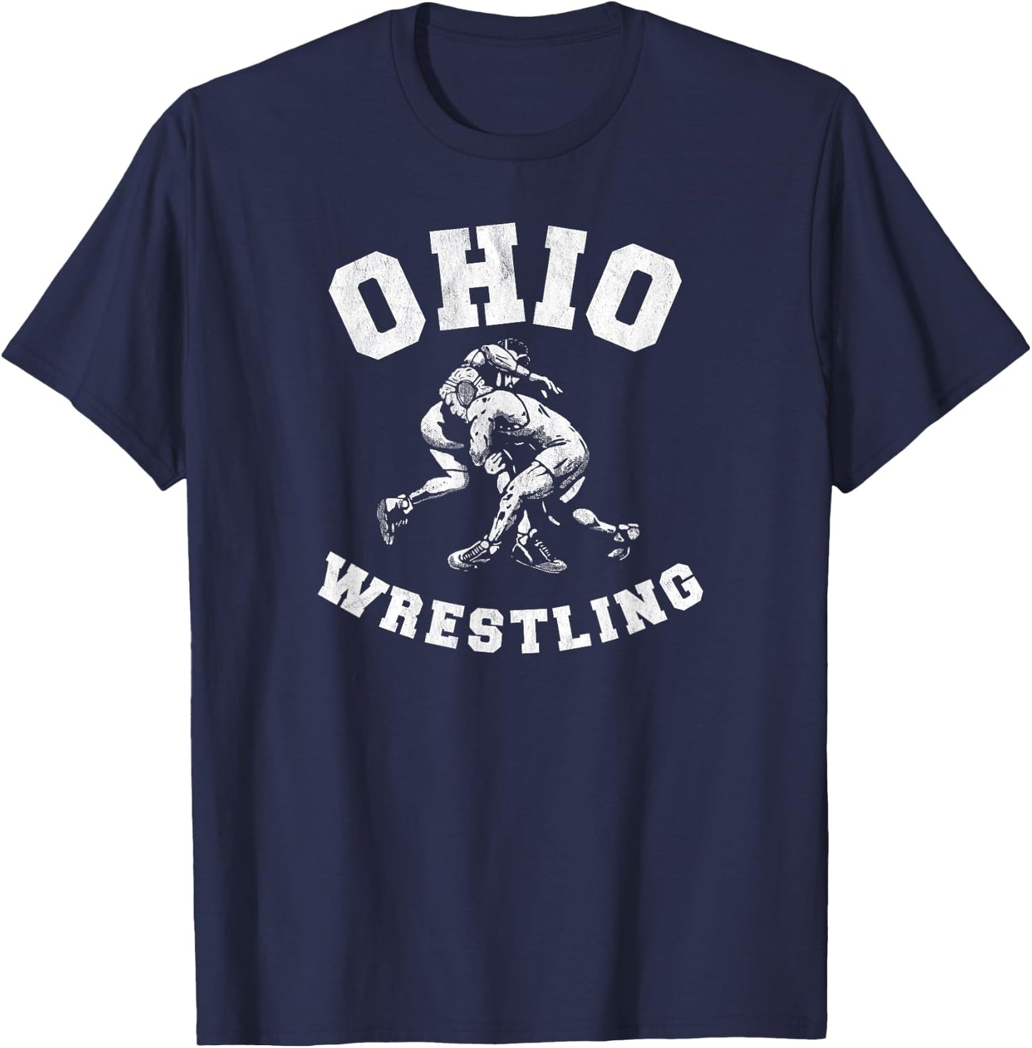 Ohio Wrestling 80s Distressed Retro Freestyle Wrestlers T-Shirt - T-Shirt | Navy