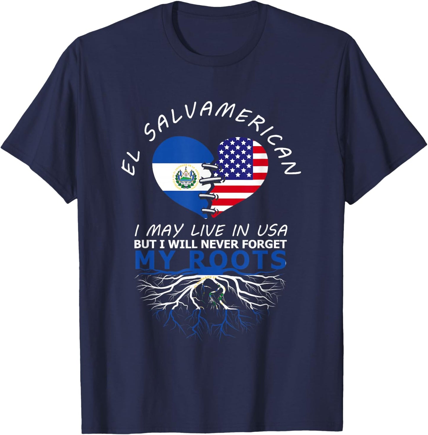 El Salvador USA Proud of Both Countries El Salvamerican T-Shirt - T-Shirt | Navy