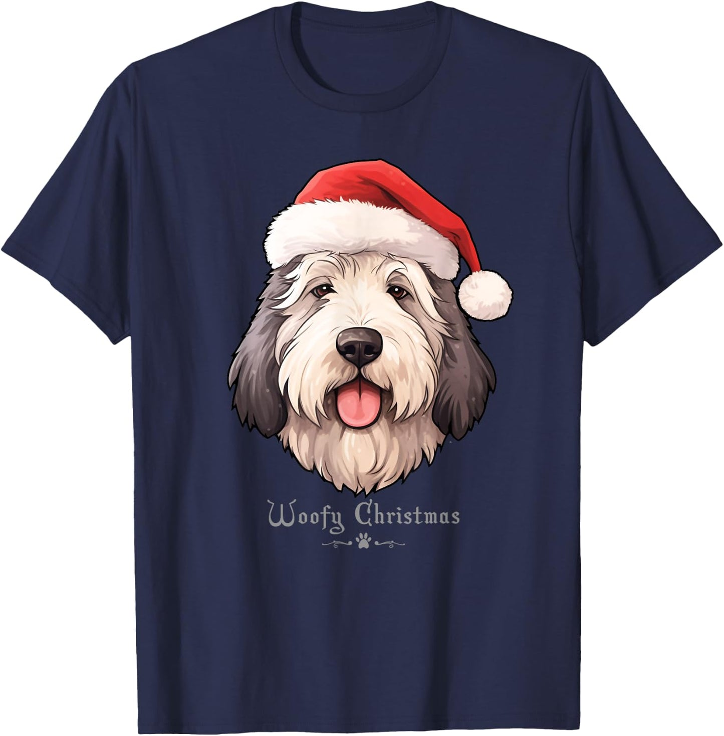 Old English Sheepdog Funny Woofy Christmas Simple Design T-Shirt - T-Shirt | Navy