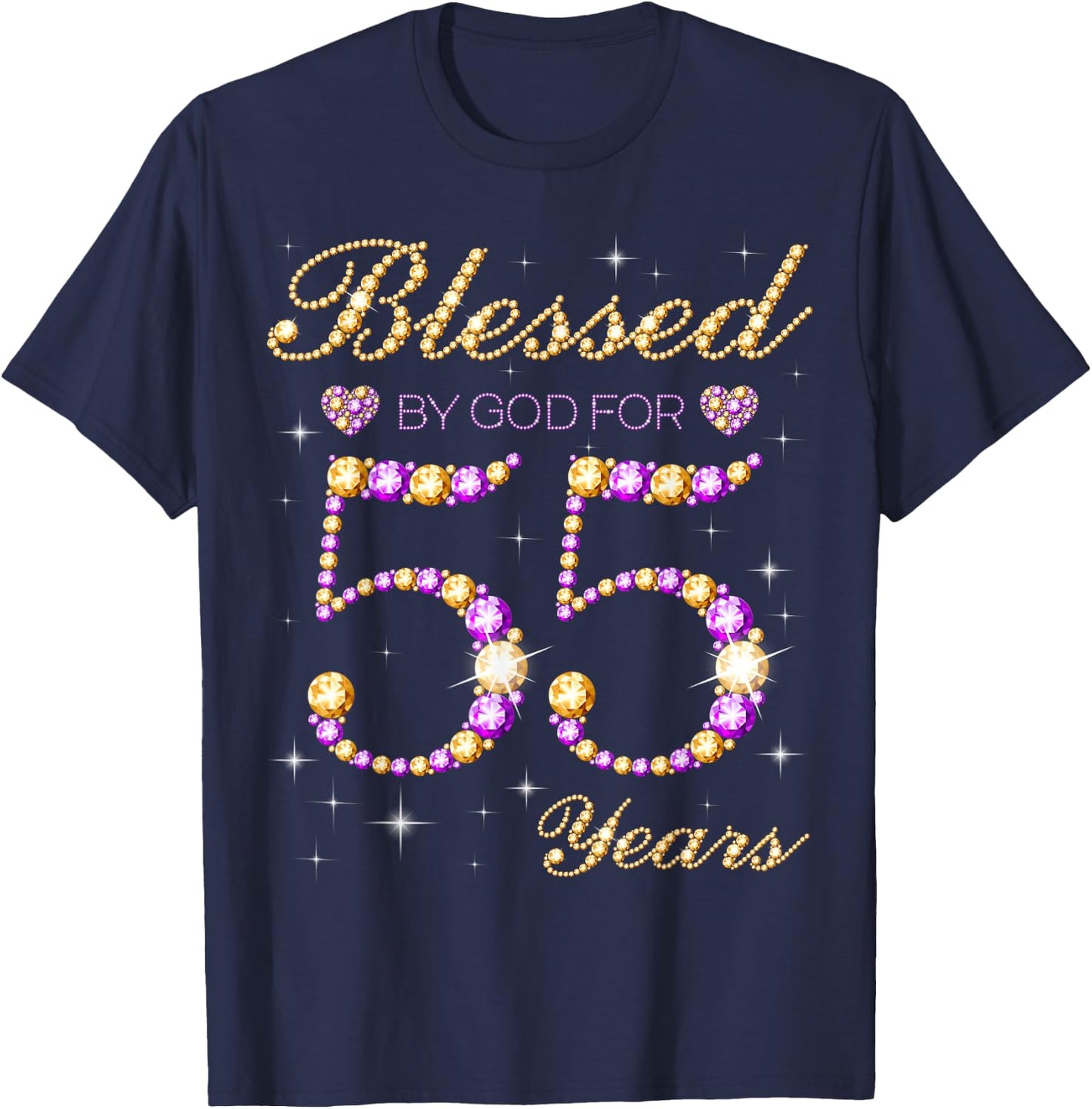 Blessed By God For 55 Years Old Birthday Party Cute Bday T-Shirt - T-Shirt | Navy