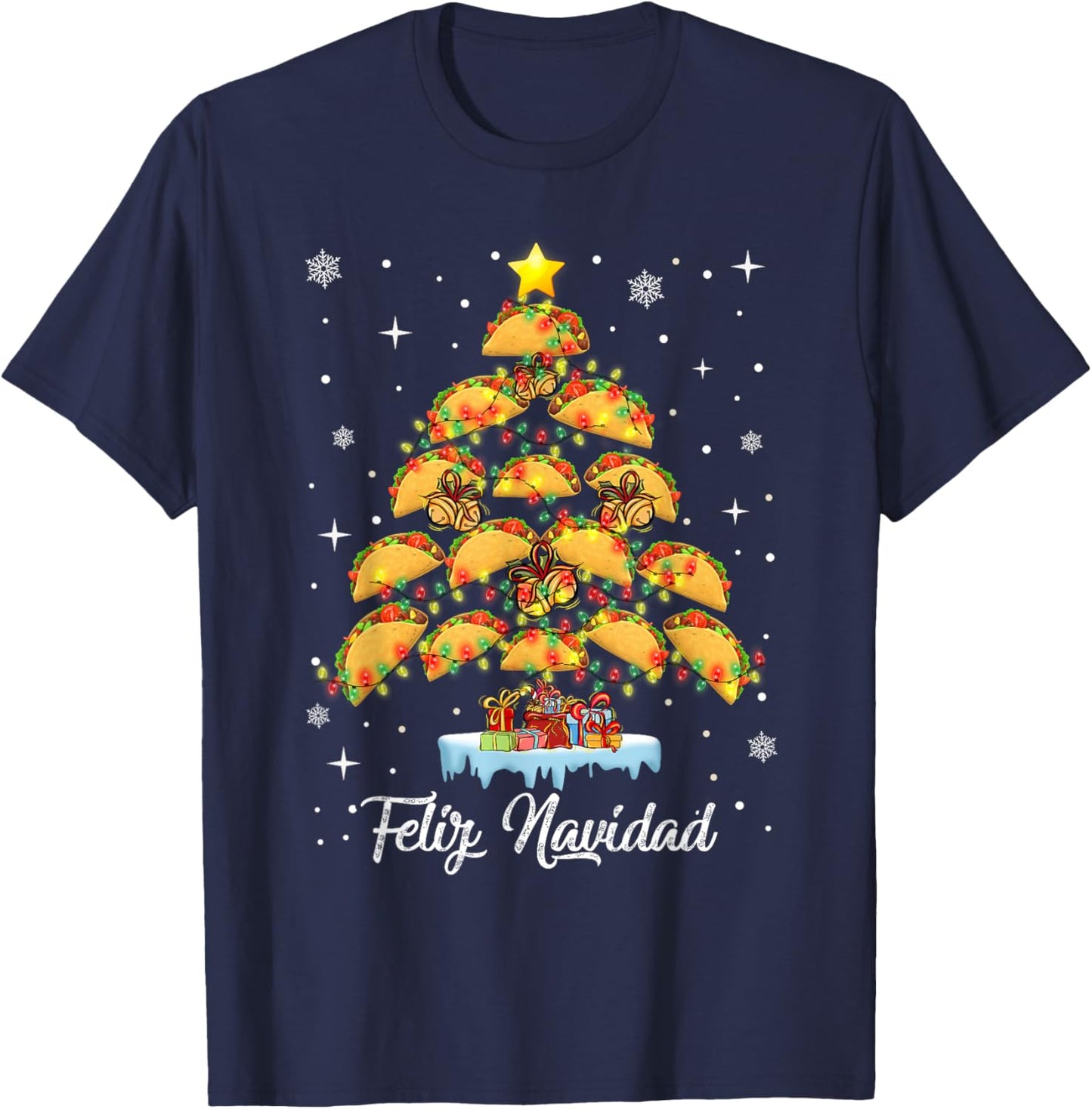 Oh Taco Christmas Tree Feliz Navidad Christmas Tacos T-Shirt - T-Shirt | Navy