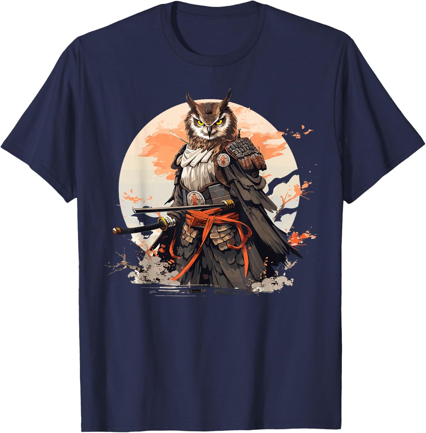 Samurai Owl Warrior Japanese Ninja Bird Owl Kawaii T-Shirt - T-Shirt | Navy