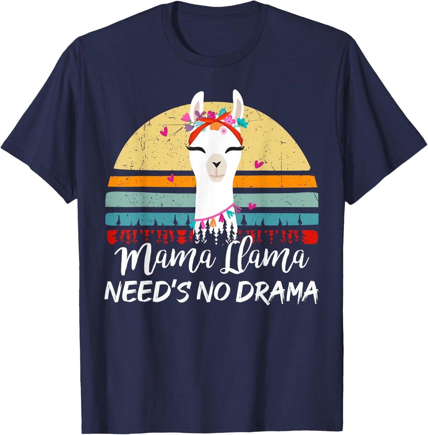 Funny Mama-Llama Needs No Drama Women Llama Mom Mothers Day T-Shirt - T-Shirt | Navy