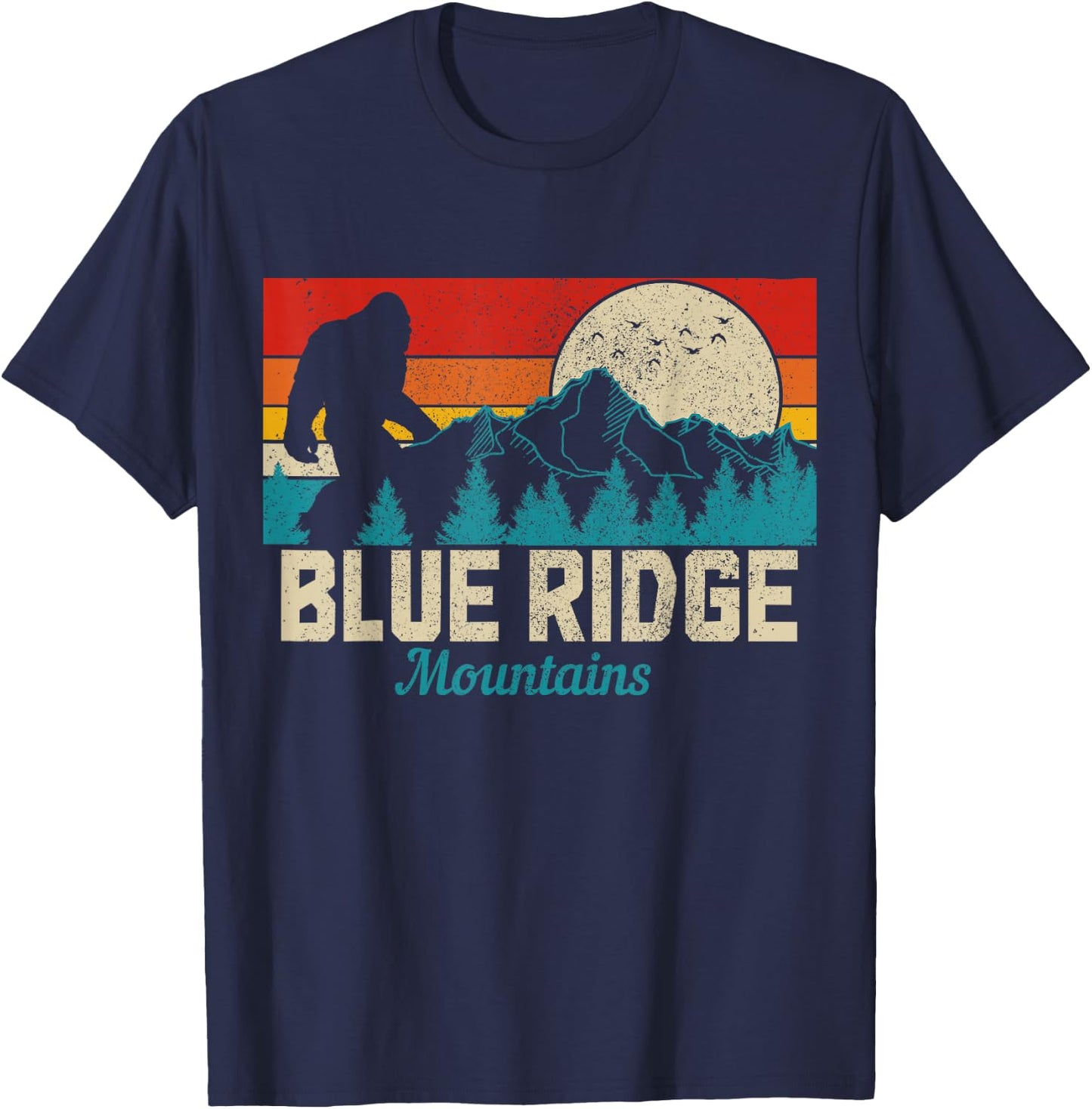 Blue Ridge Mountains Bigfoot Vintage Hiking Hunter Hiker T-Shirt - T-Shirt | Navy