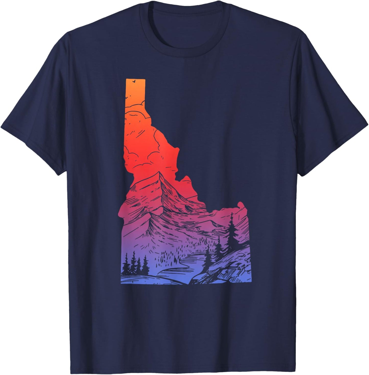 Idaho Mountains Pride State Map Hiking Camping Vintage T-Shirt - T-Shirt | Navy