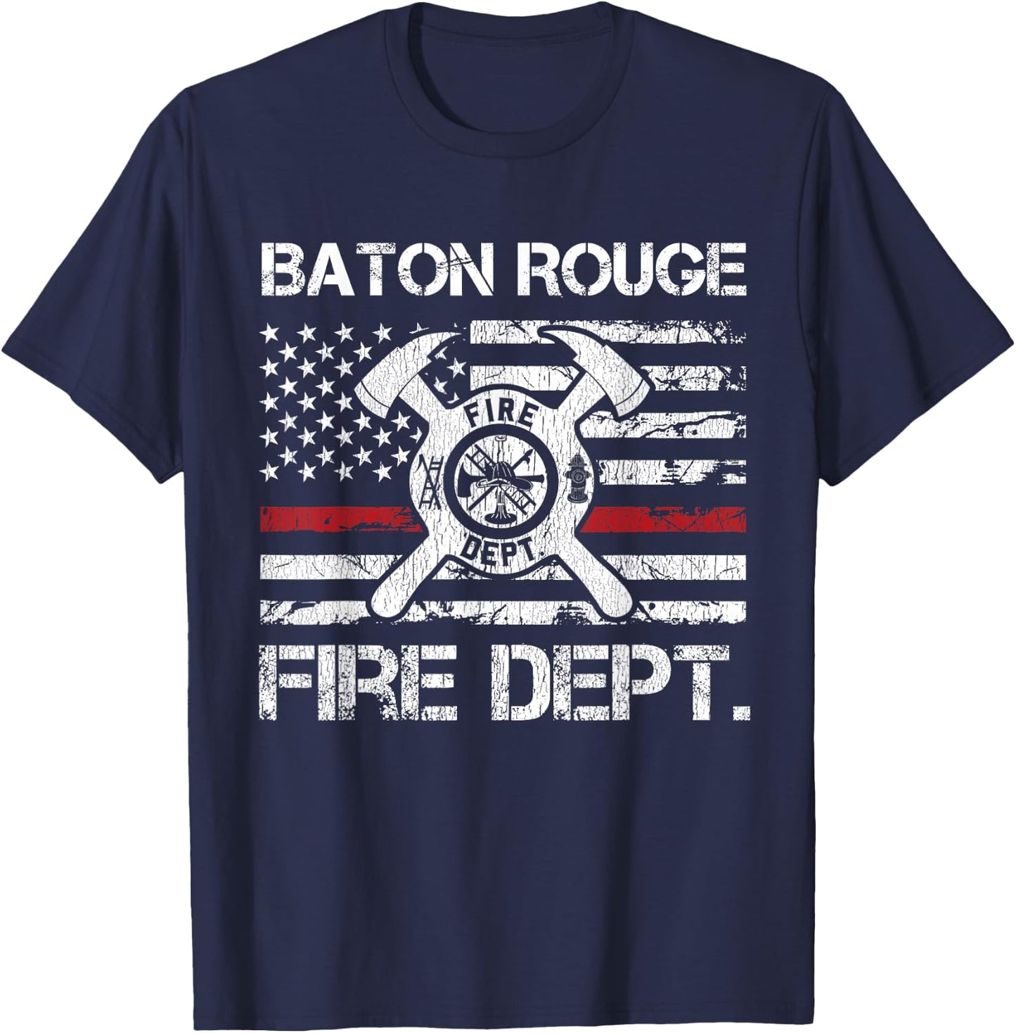 Baton Rouge Louisiana Fire Department Thin Red Line Logo T-Shirt - T-Shirt | Navy