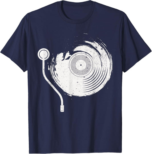 Vintage Vinyl Records Player Record Collector Music Lover T-Shirt - T-Shirt | Navy