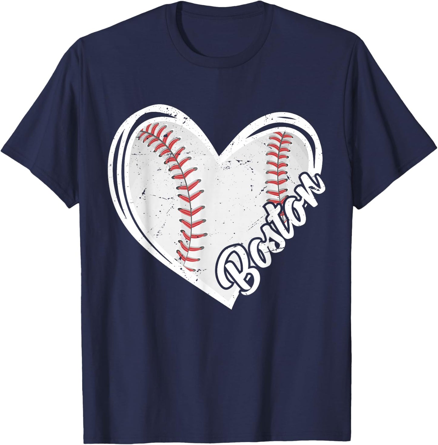 Boston Vintage Baseball Fans Men Women Boys Baseball Heart T-Shirt - T-Shirt | Navy