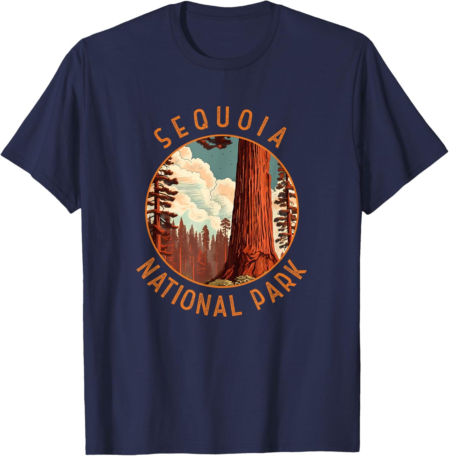 Sequoia National Park Illustration Distressed Circle T-Shirt - T-Shirt | Navy