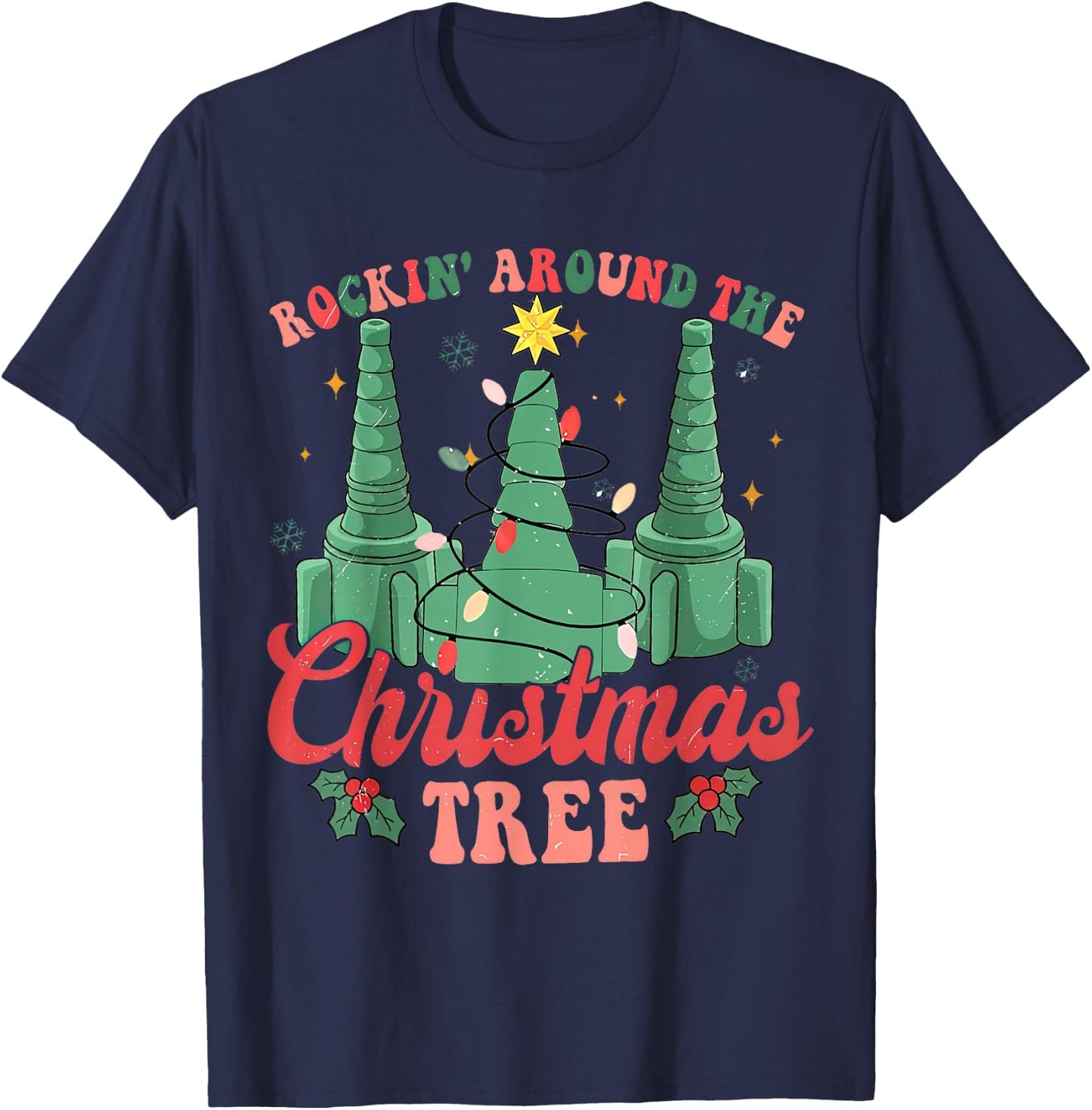 Rockin' Around The Xmas Tree Nurse Respiratory Therapist T-Shirt - T-Shirt | Navy