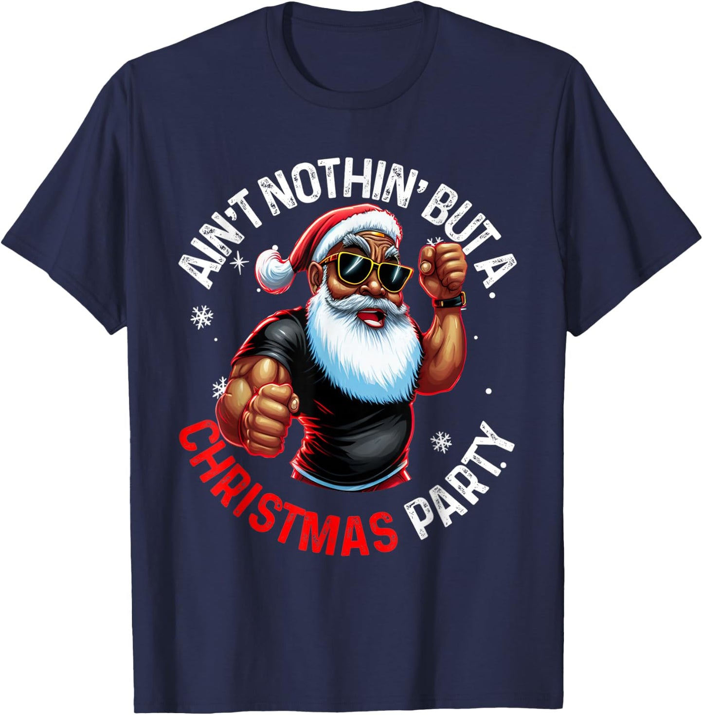 African American Santa Claus Christmas Pajama MenWomen T-Shirt - T-Shirt | Navy