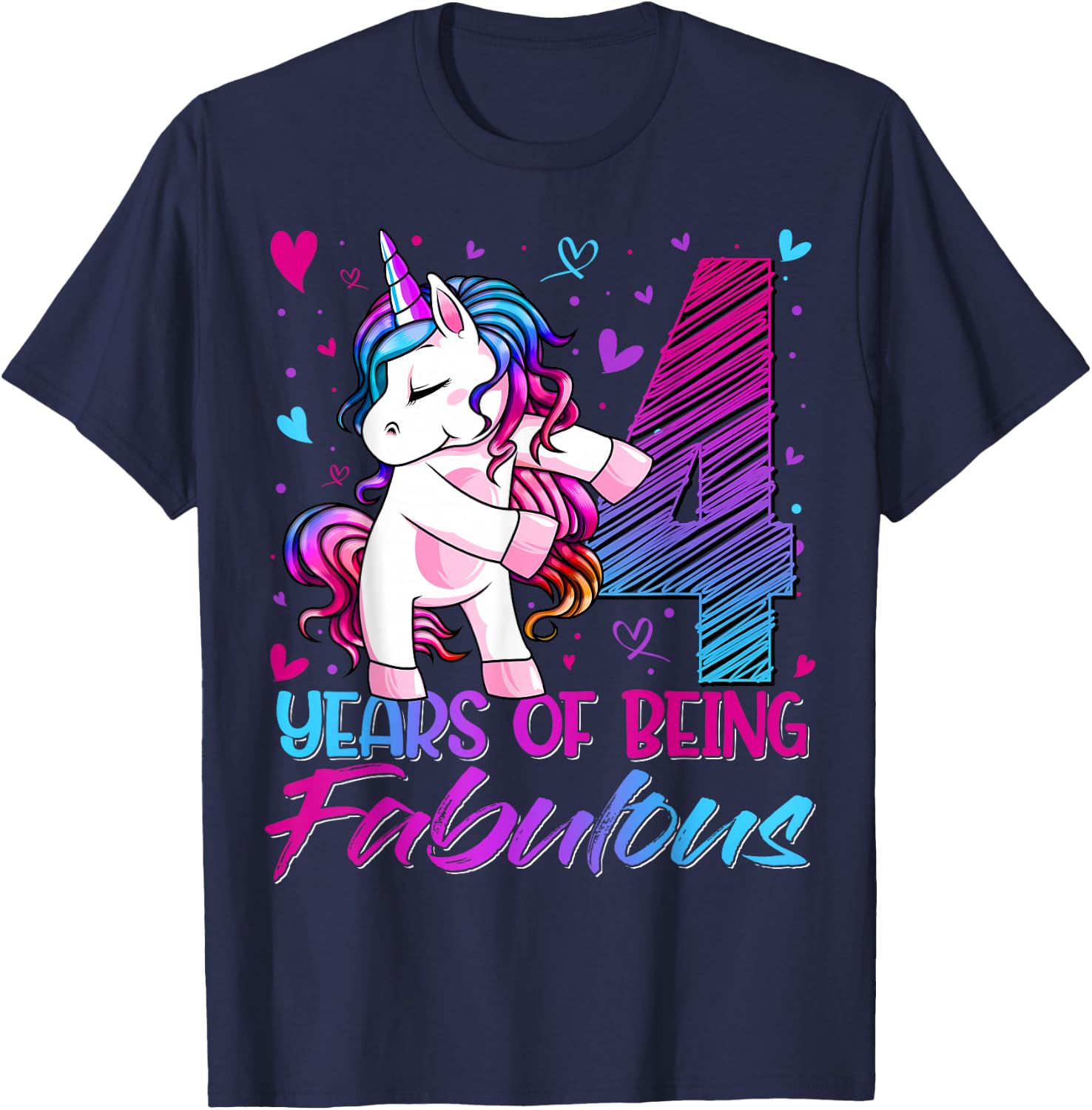4 Year Old Gifts Unicorn Flossing 4th Birthday Girl Party T-Shirt - T-Shirt | Navy
