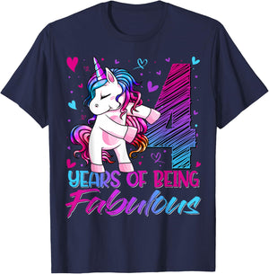 4 Year Old Gifts Unicorn Flossing 4th Birthday Girl Party T-Shirt - T-Shirt | Navy