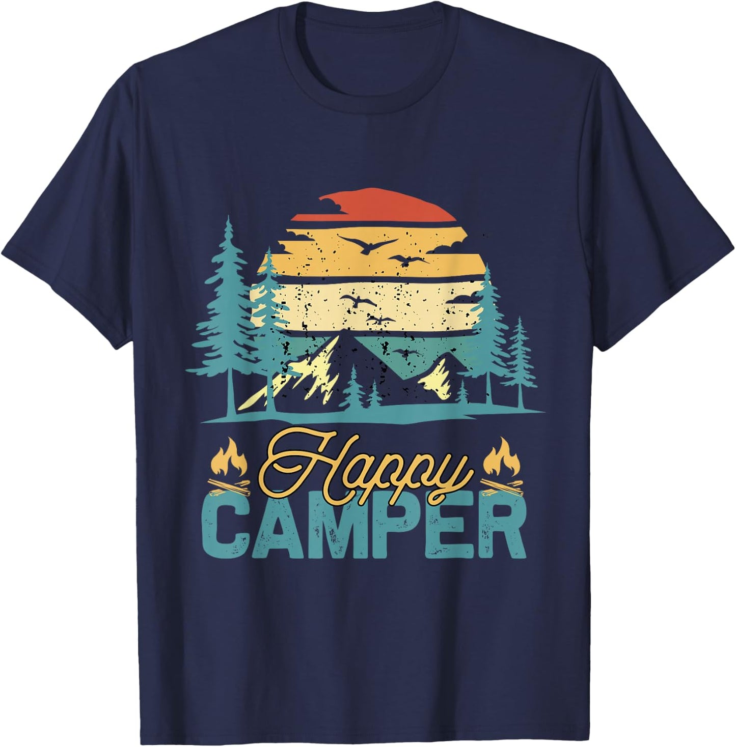Happy Camper Retro Vintage Funny Matching Camping Crew Small T-Shirt - T-Shirt | Navy