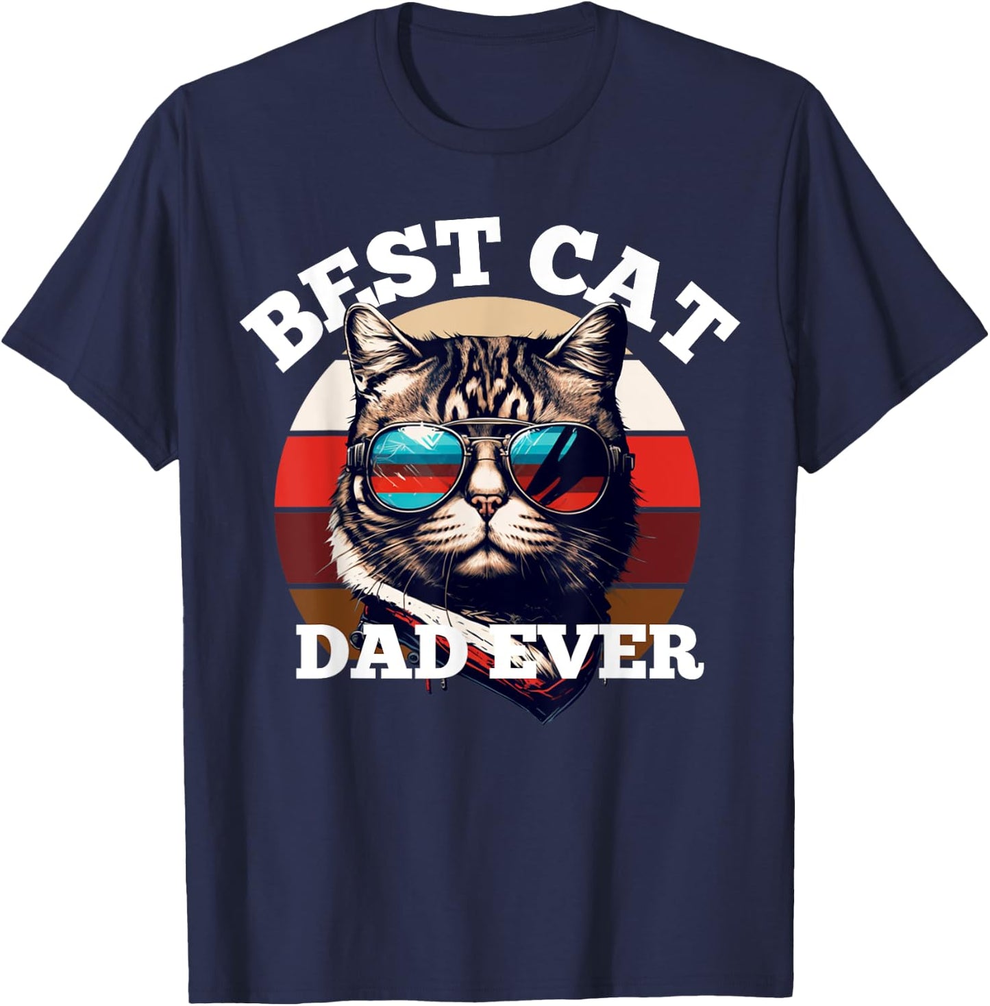 Best Cat Dad Ever Shirt Funny USA Flag Color Cat Lover Men T-Shirt - T-Shirt | Navy
