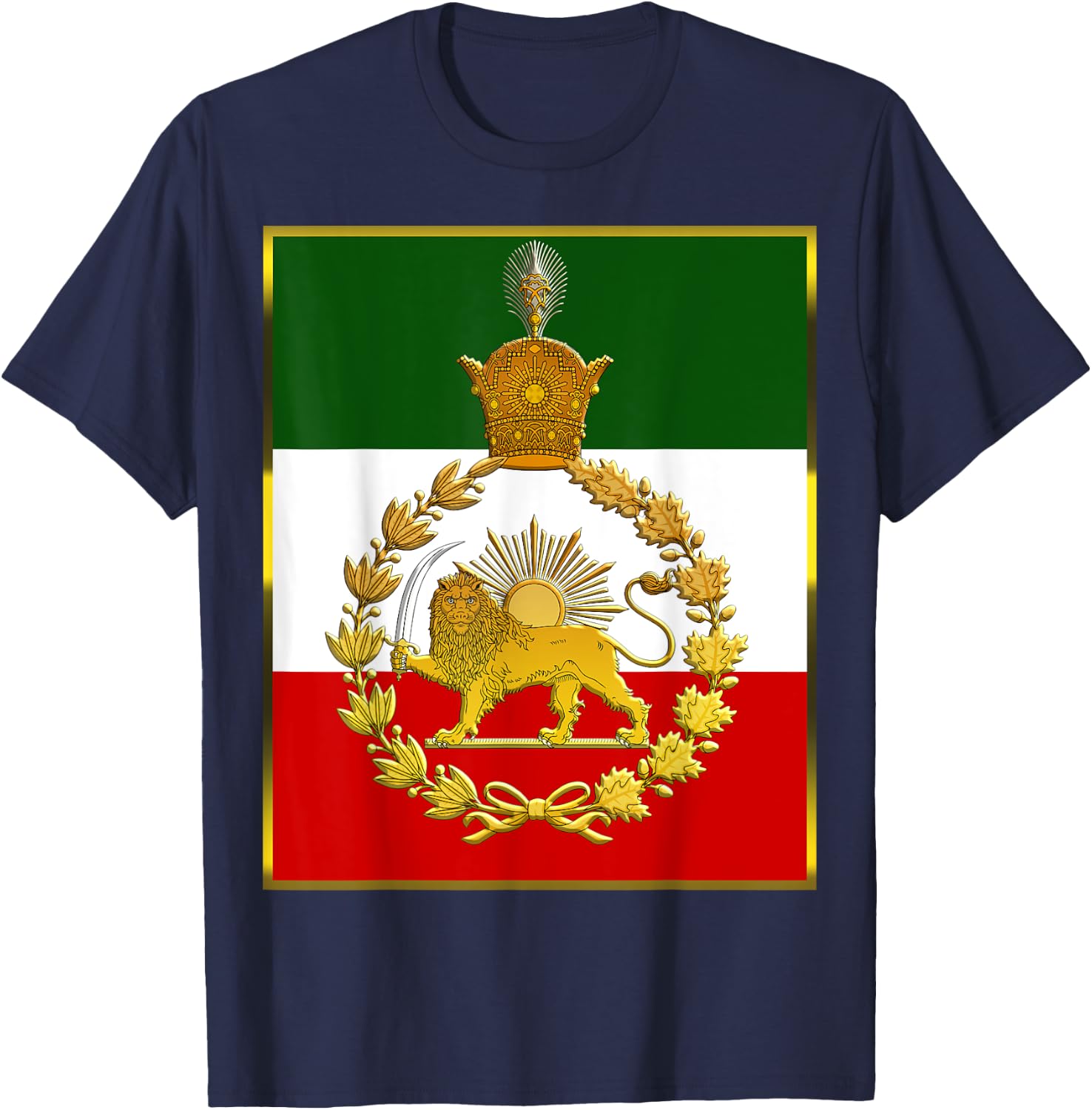 Iran's flag with a golden lion and sun T-Shirt - T-Shirt | Navy