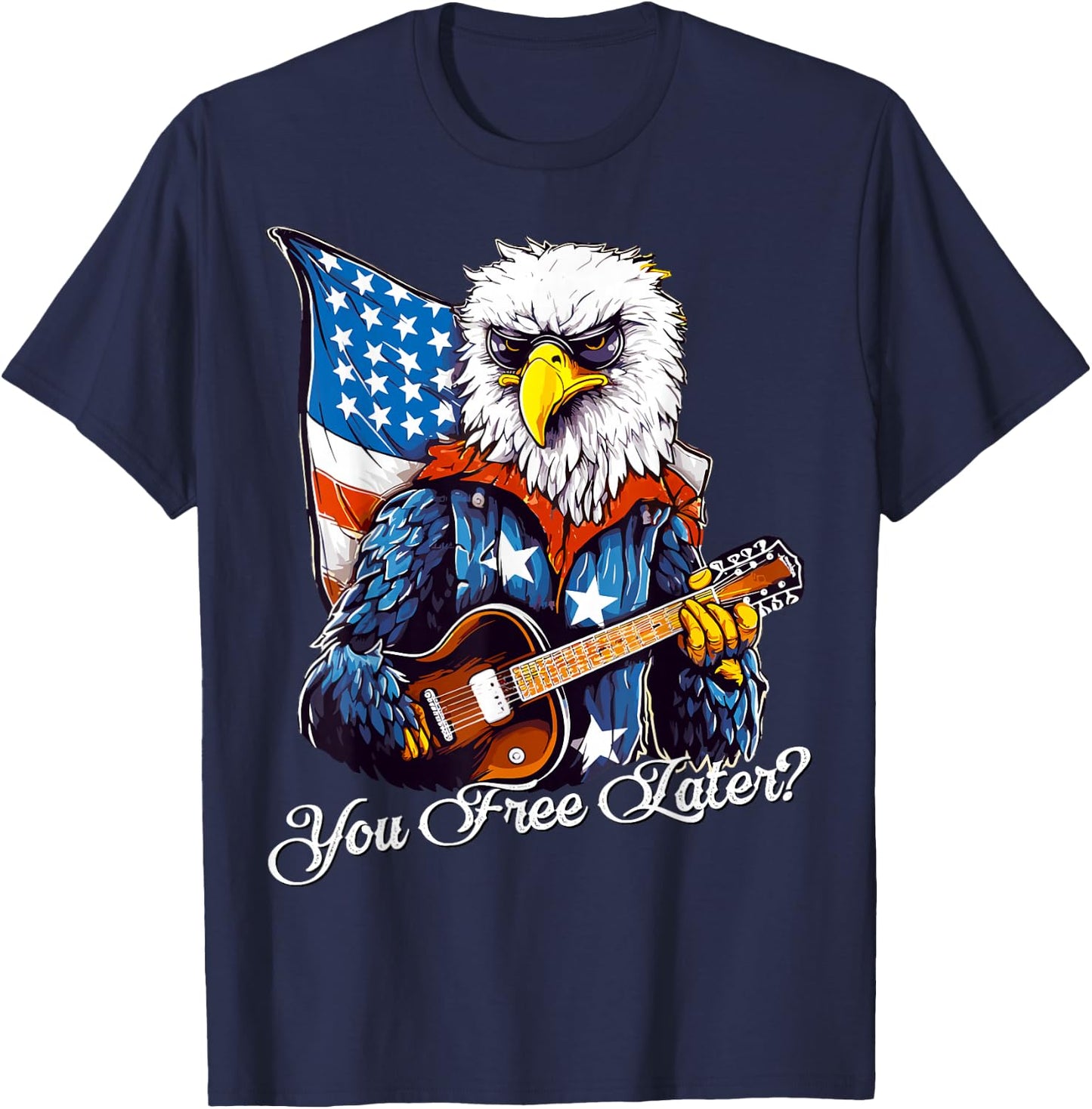 Funny USA Eagle 4th Of July American Flag Rock Music Retro Women Men T-Shirt - T-Shirt | Navy