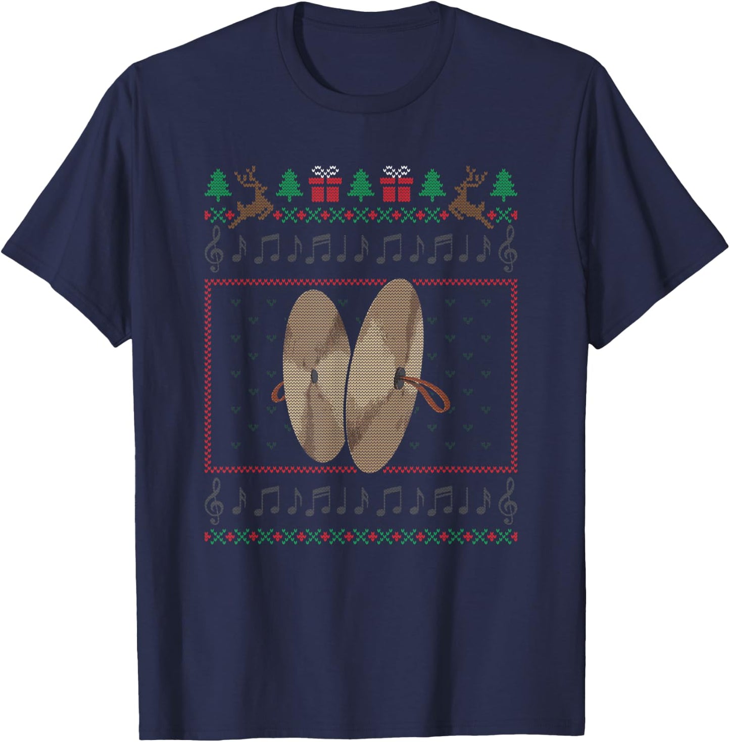 All I Want For Christmas Is A Cymbal Musician Ugly Sweater T-Shirt - T-Shirt | Navy