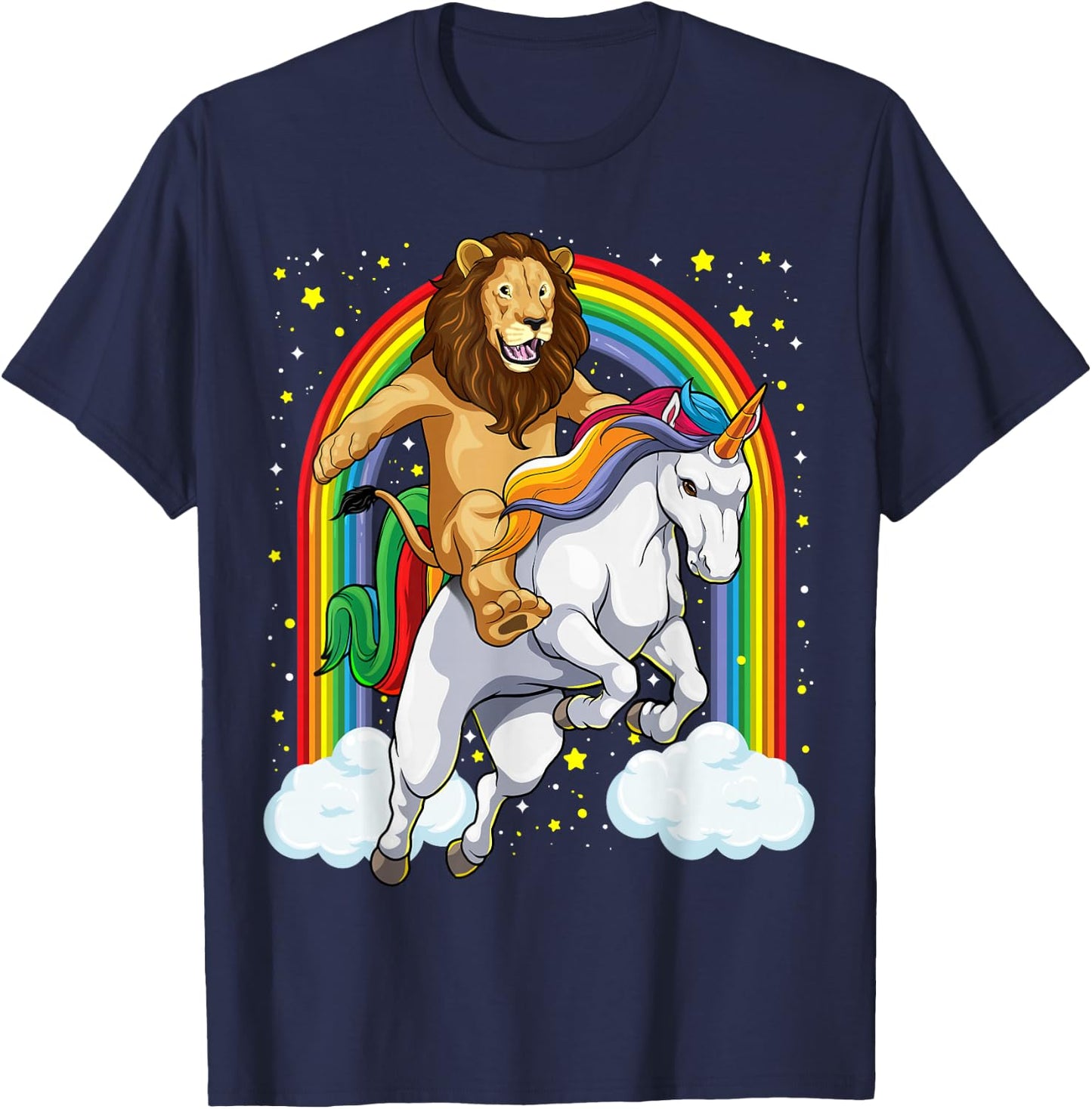 Lion Riding Unicorn Funny And Magical Lion Unicorn T-Shirt - T-Shirt | Navy