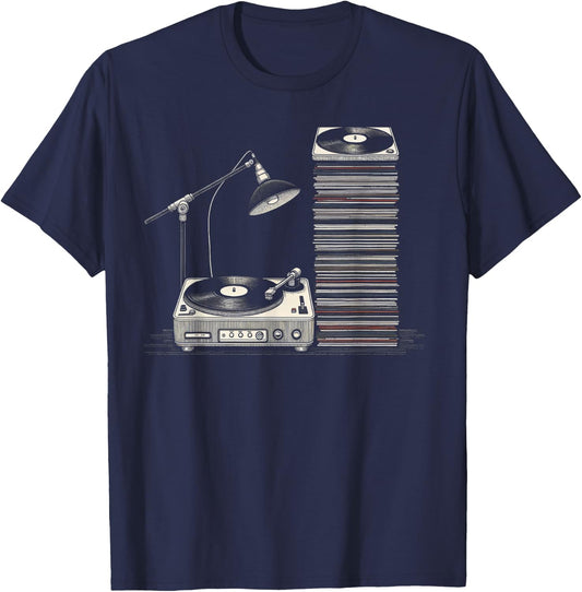 Retro Vinyl Records Player Lover Music Vintage Vinyl Record T-Shirt - T-Shirt | Navy