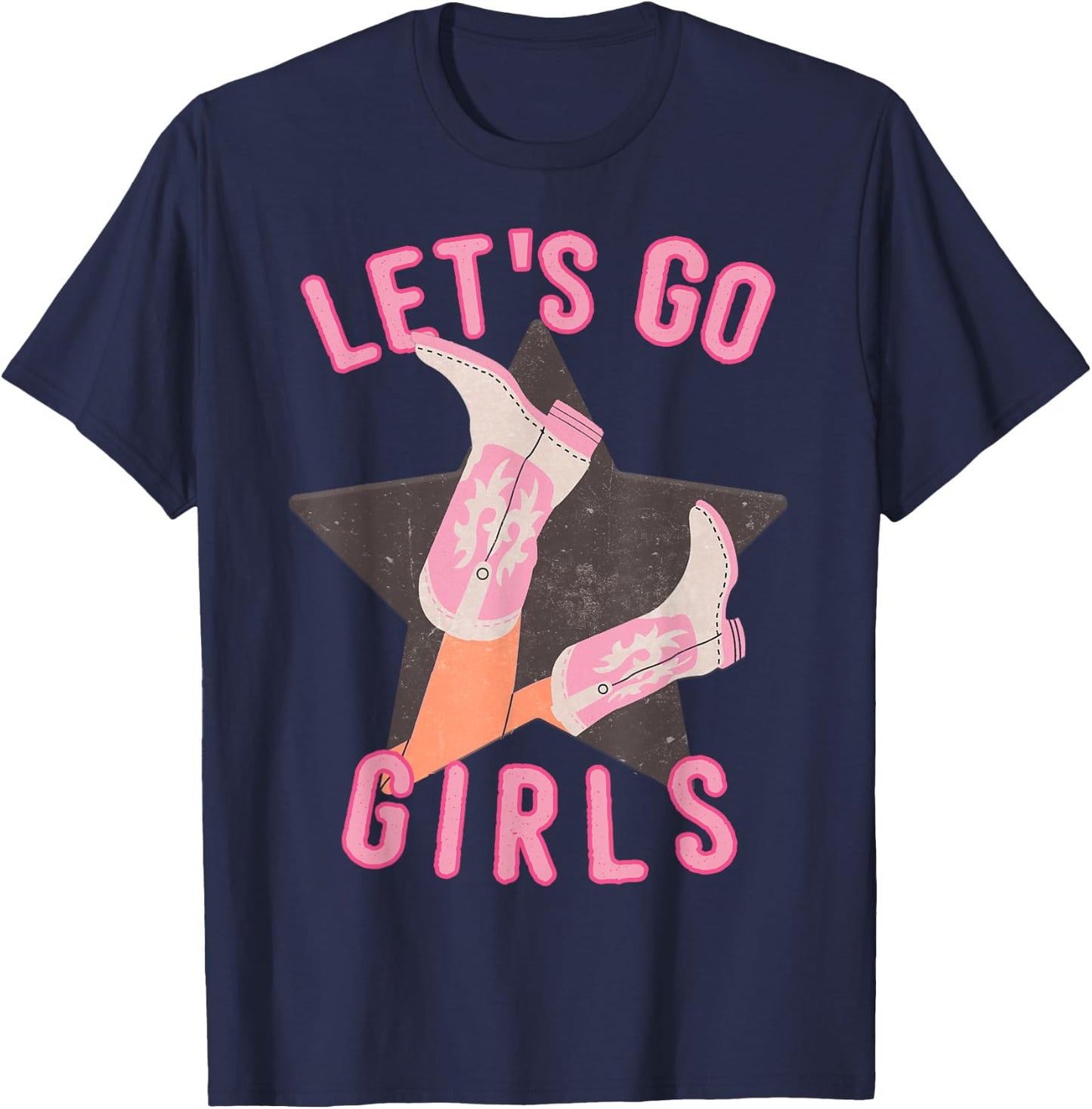 Western Let's Go Girls Bridal Bachelorette Party Matching T-Shirt - T-Shirt | Navy