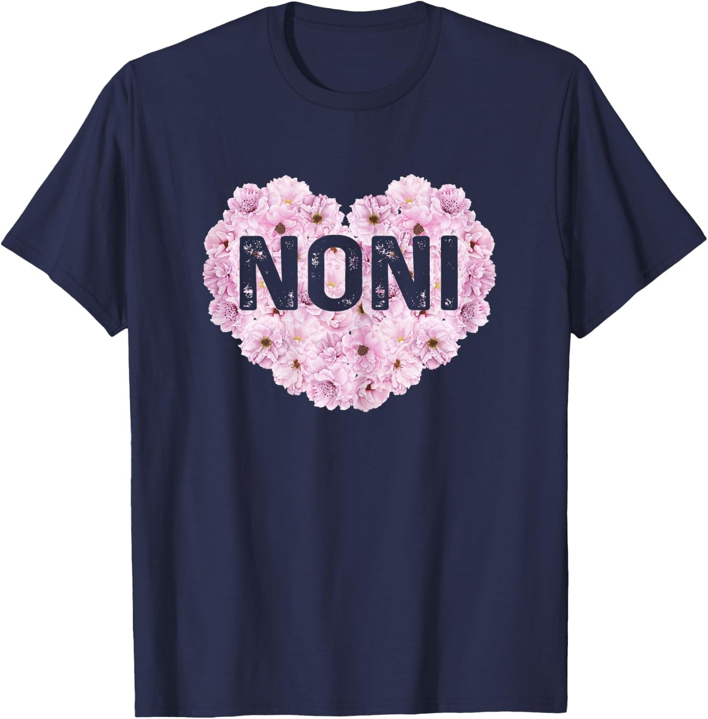 Noni Definition Grandma Funny Pink Flowers Heart T-Shirt - T-Shirt | Navy