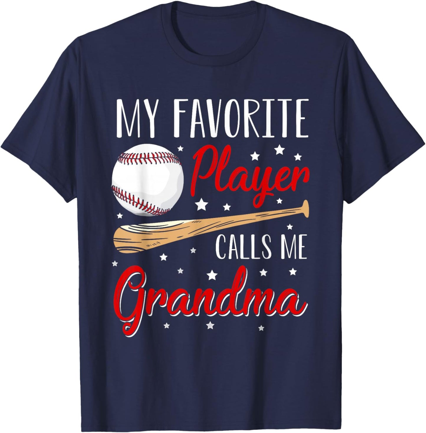 Baseball My Favorite Player Calls Me Grandma Heart T-Shirt - T-Shirt | Navy