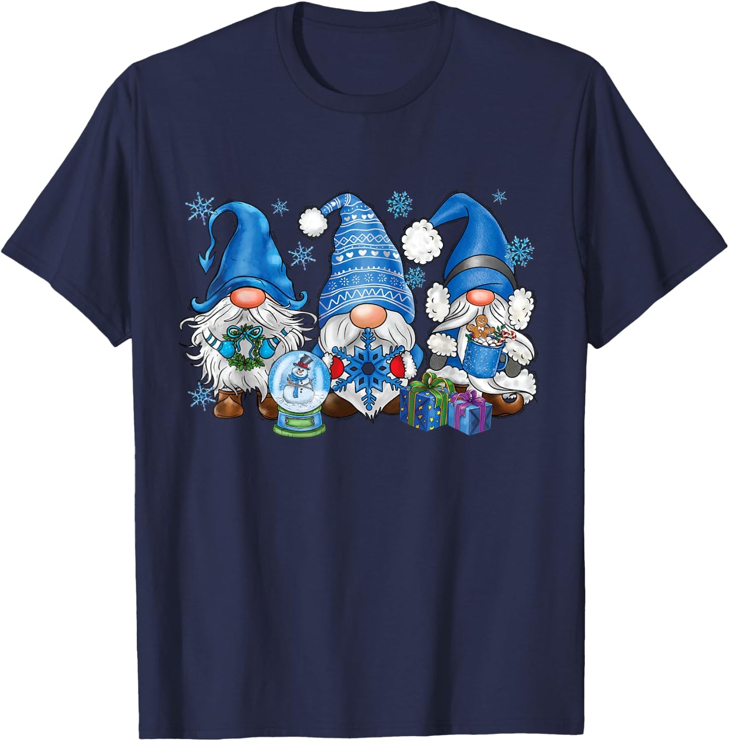 Snowman Gnomes in Blue Merry Christmas Gnomies Hello Winter T-Shirt - T-Shirt | Navy