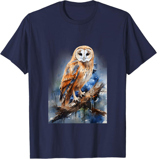 Barn Owl Gift Realistic Nature Trees Volatile T-Shirt - T-Shirt | Navy