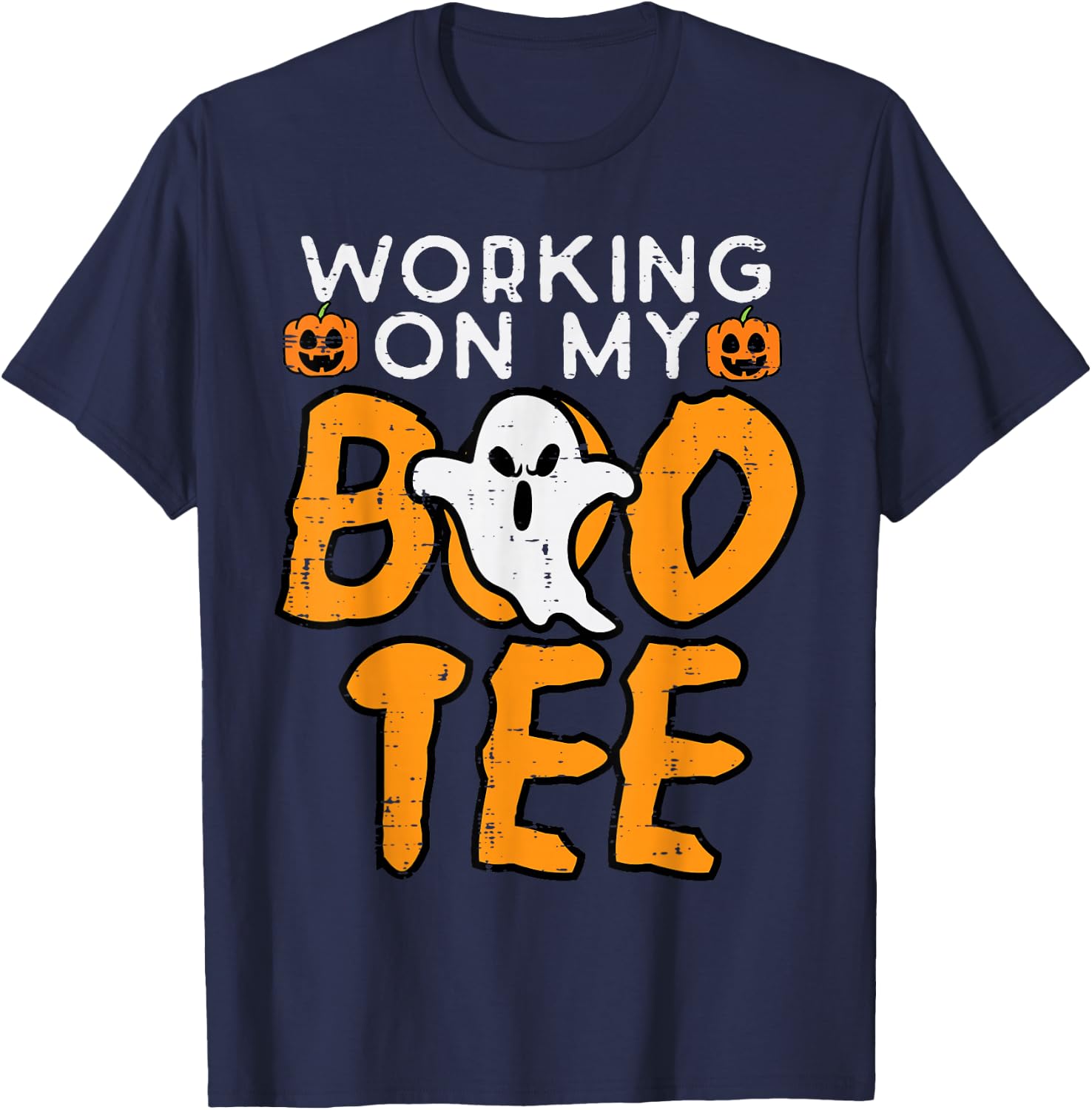Working On My Boo Gym Fun Yoga Pilates Fitness Halloween T-Shirt - T-Shirt | Navy