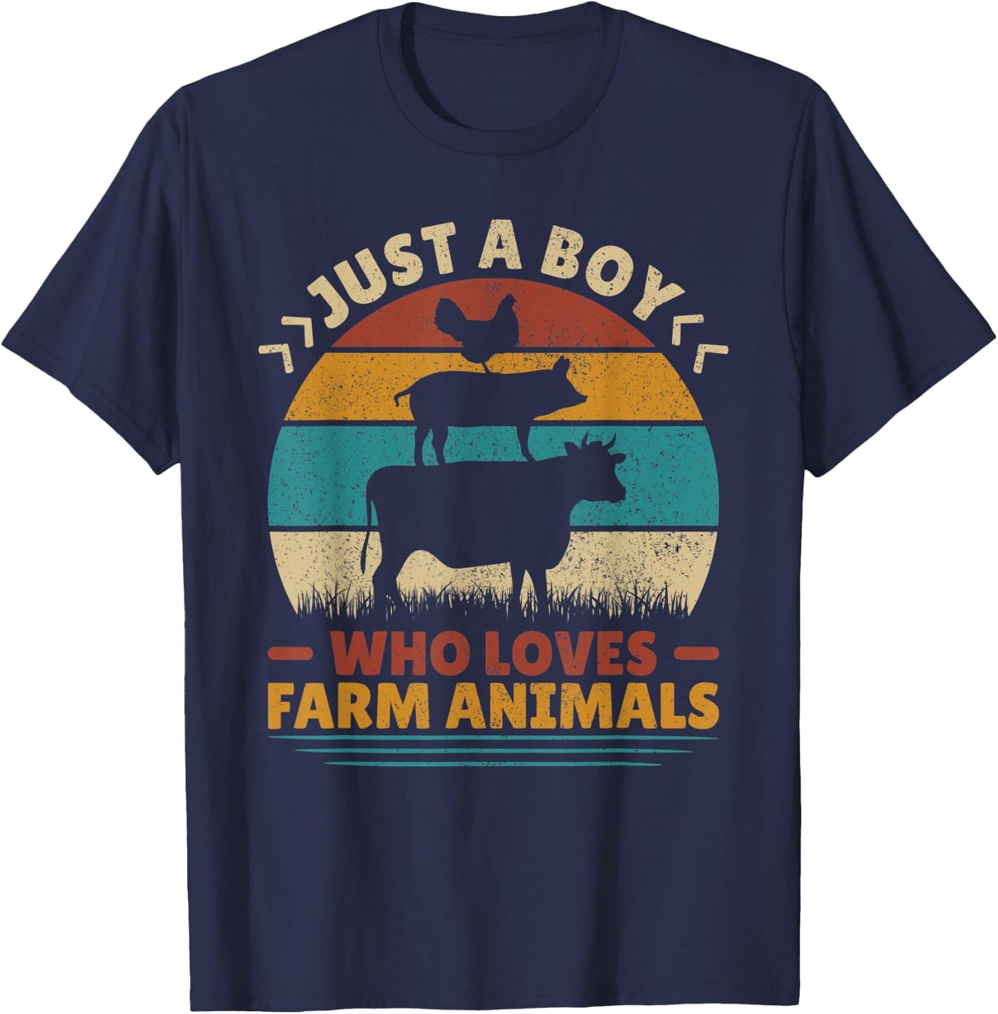 Just A Boy Who Loves Farm Animals Lover Funny Men Farmer Boy T-Shirt - T-Shirt | Navy