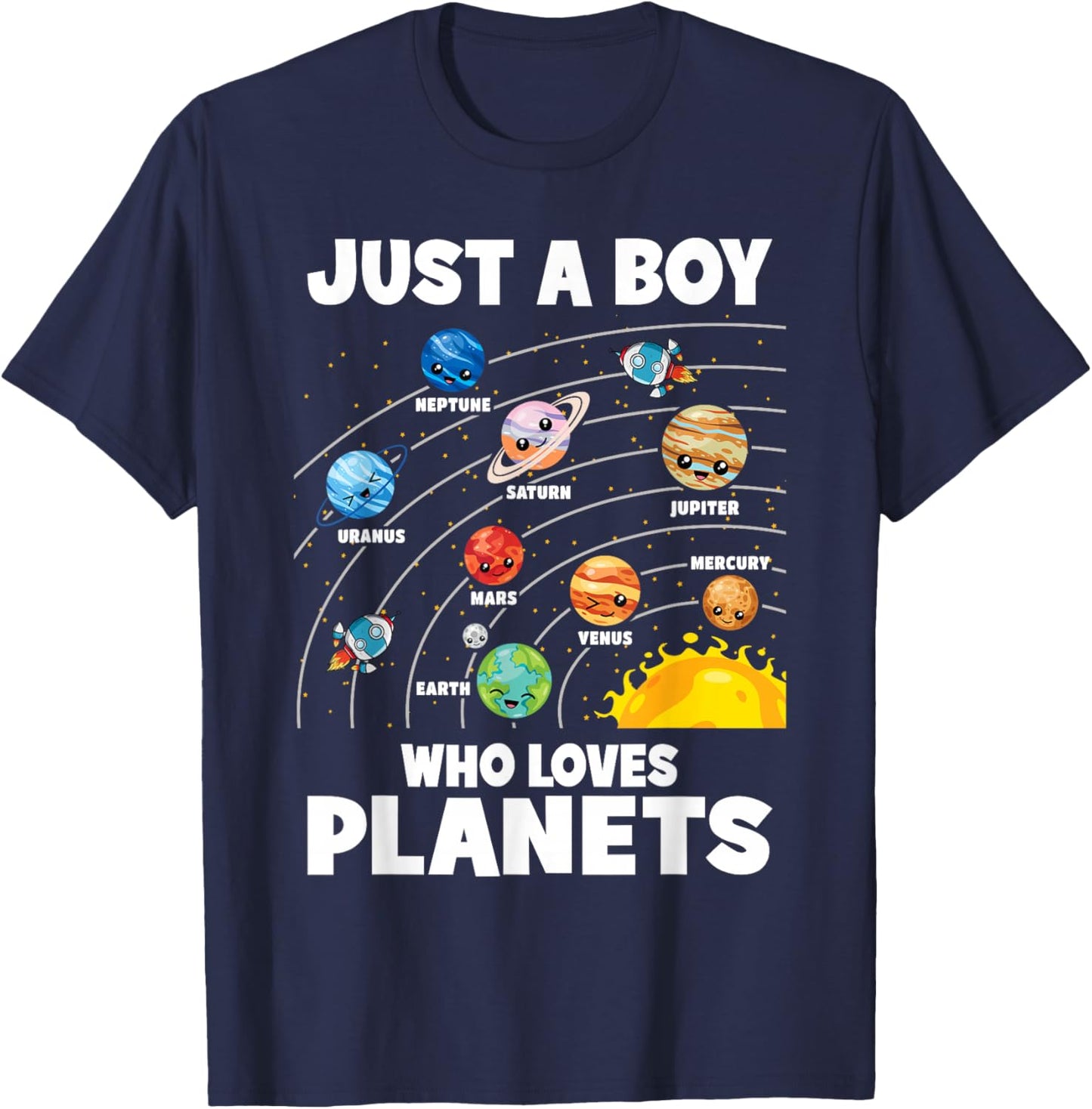 Just A Boy Who Loves Planets Solar System Astronomy Space T-Shirt - T-Shirt | Navy