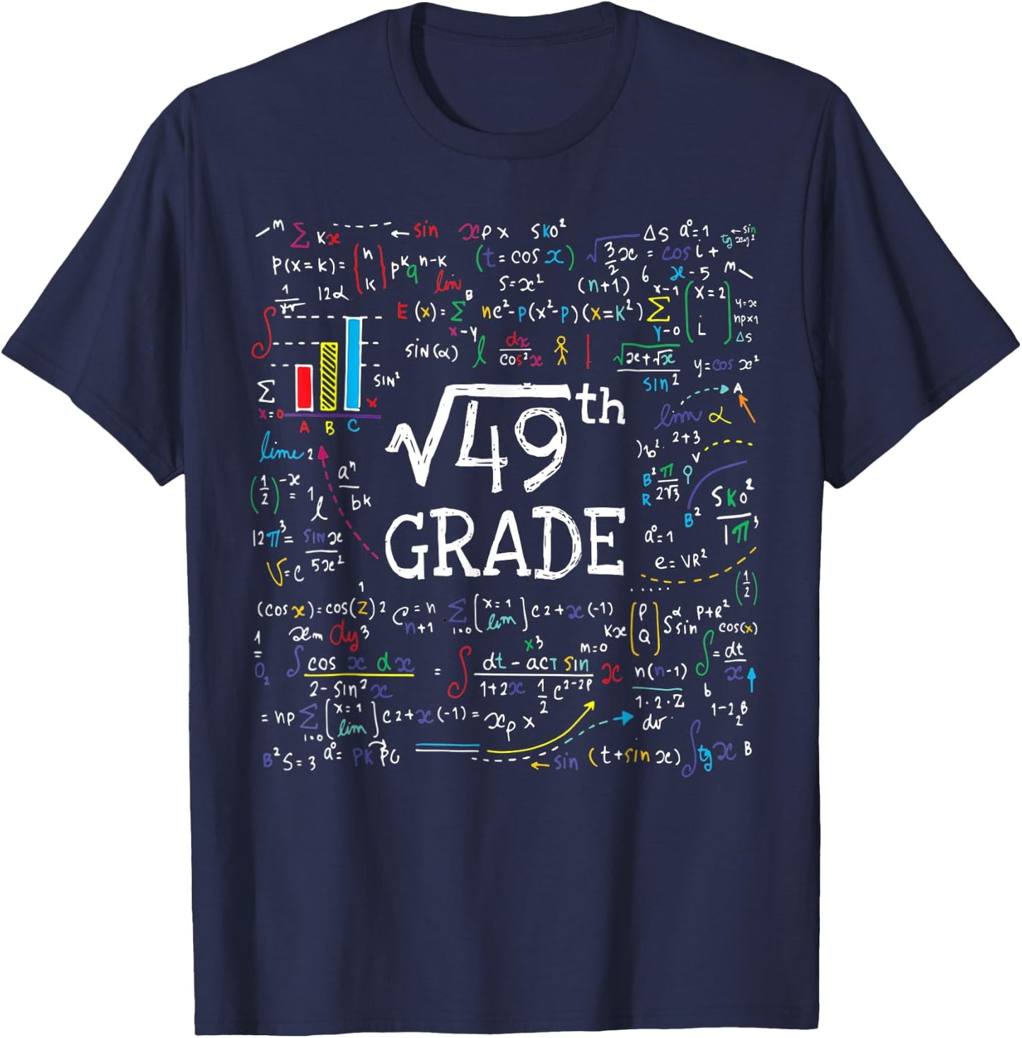 Square Root Of 49 Back To School 7th Seventh Grade Math T-Shirt - T-Shirt | Navy