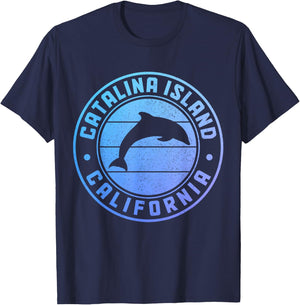 Catalina Island Dolphin Vintage California T-Shirt - T-Shirt | Navy