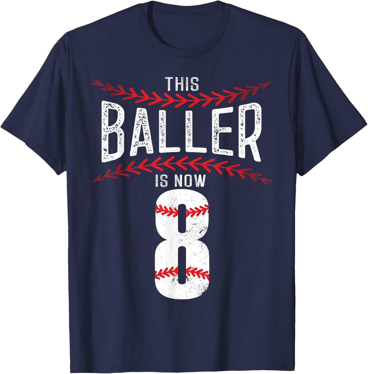 This Baller is now 8 Boy Baseball Birthday Party T-Shirt - T-Shirt | Navy